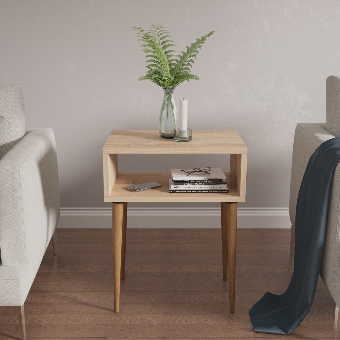 Bedside Stand Todd Hm18183.03 Melamine In Sonama-legs In Natural Wood Color 46x30x59hcm.