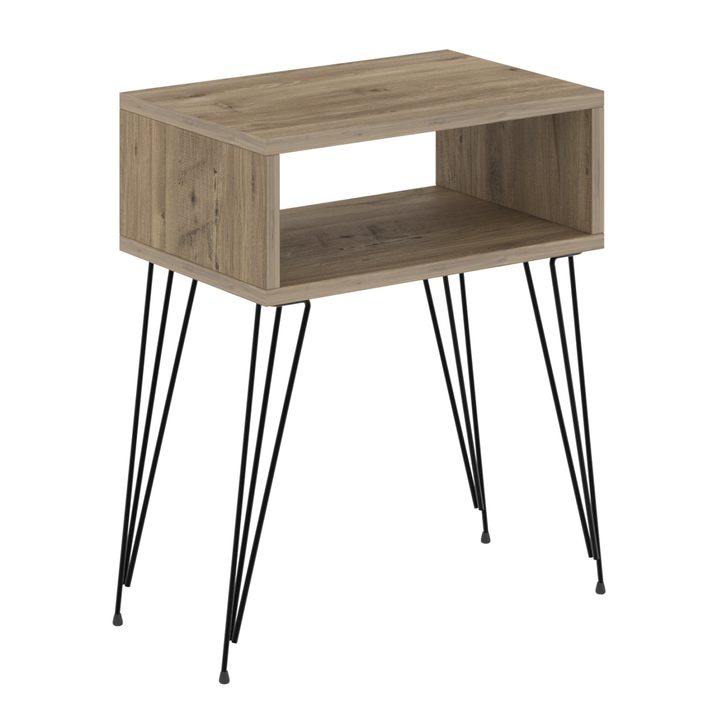 Bedside Stand Todd Hm18184.04 Melamine In Natural Wood Color-metal Legs In Black 45x30x58hcm.