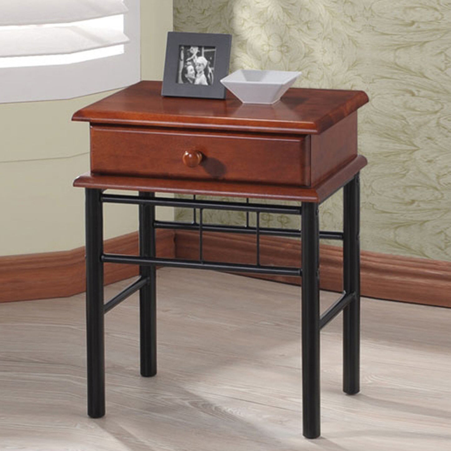 Bedside Table Reven Hm30 Metal And Rubberwood With 1 Drawer 45x43x58hcm