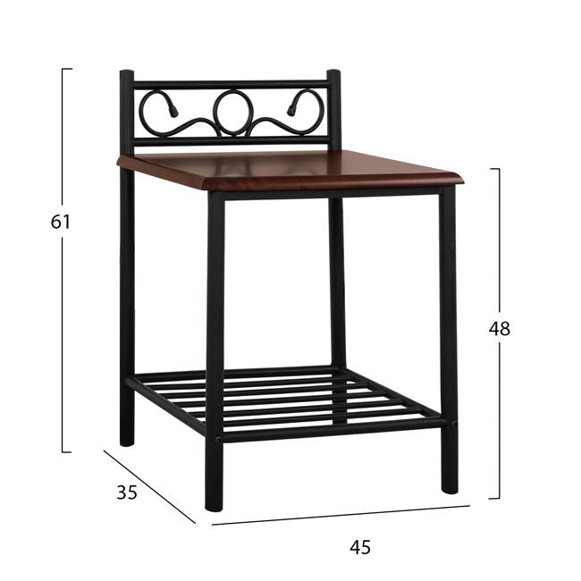 Bedside Table Suzie Hm388 From Metal And Wood 45x35x48-61Η Cm