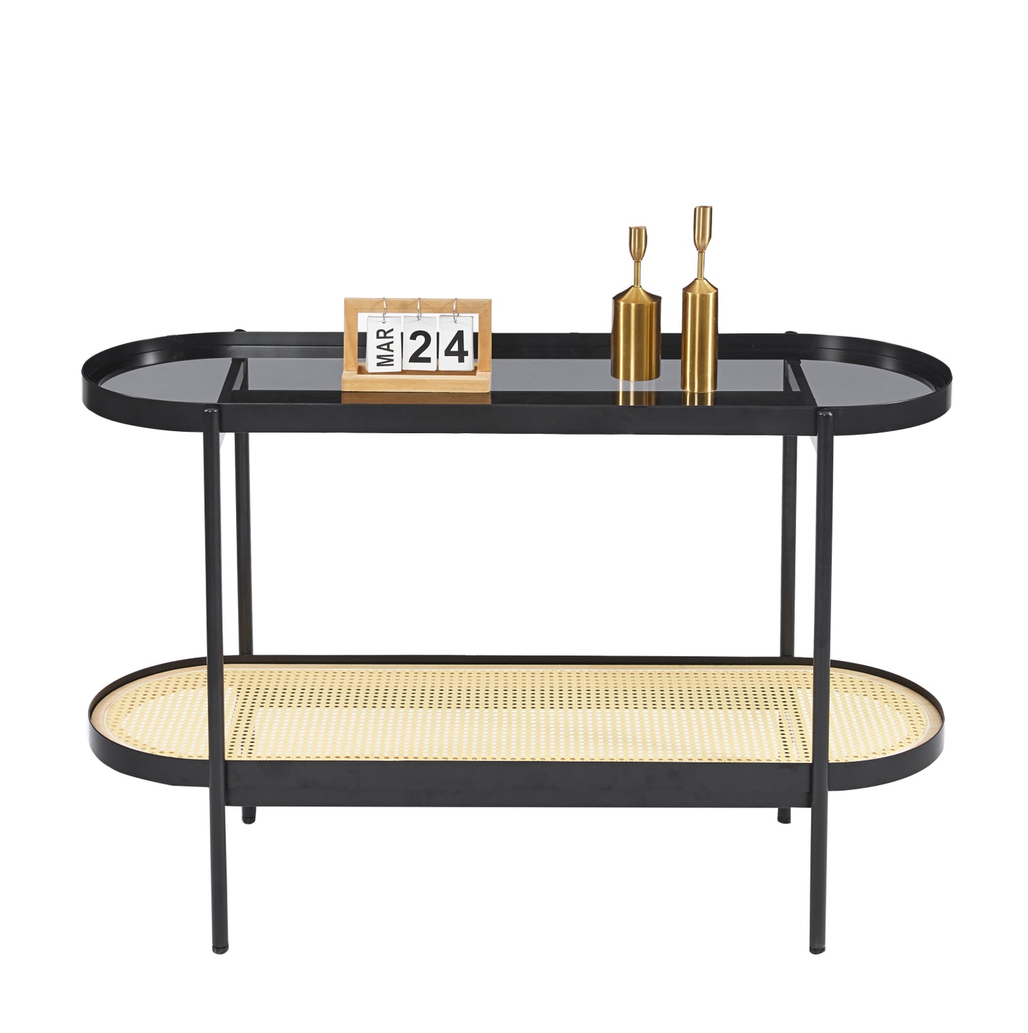 Console Seitz Hm18032 Glass Top-metal-rattan In Natural 120x43x76.5hcm.
