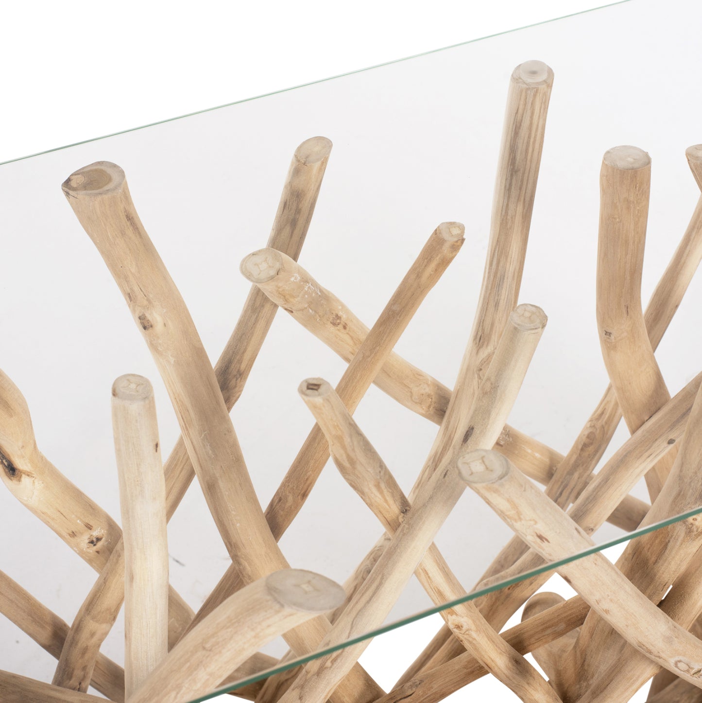 Console In Rustic Style Solid Teak Branches Natural Color & Glass 120x35x75hcm.hm9373