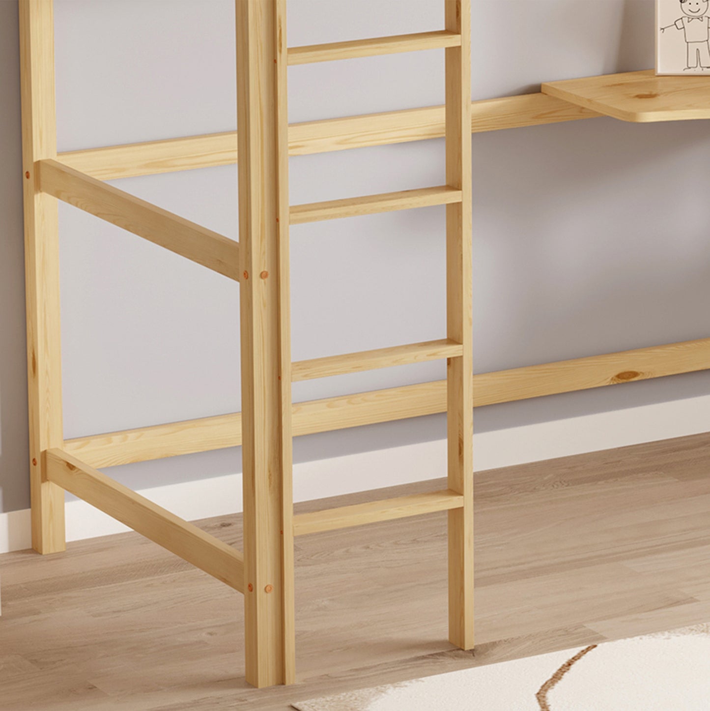 Bunk Bed With Desk Akron Hm21311 Pine Wood In Natural Color--with Mattress 90x190cm