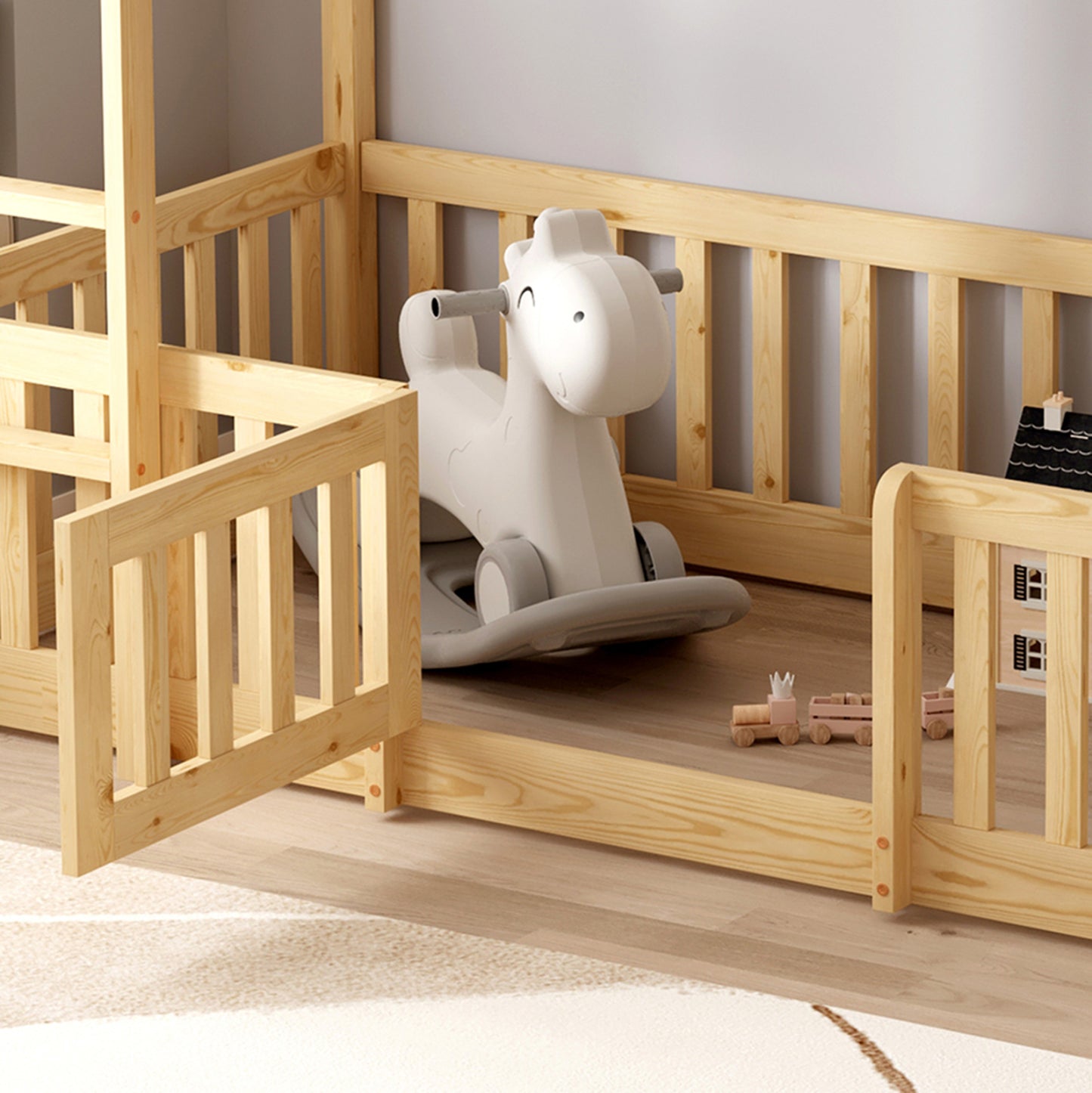 Bunk Bed With Playpark Playkid Hm21312 Pine Wood In Natural Color--with Mattress 90x190cm