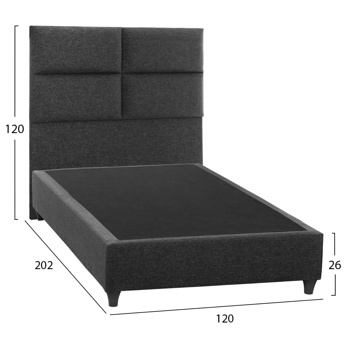 Hm646.01 Bed Milo, Grey Fabric, 120x200cm