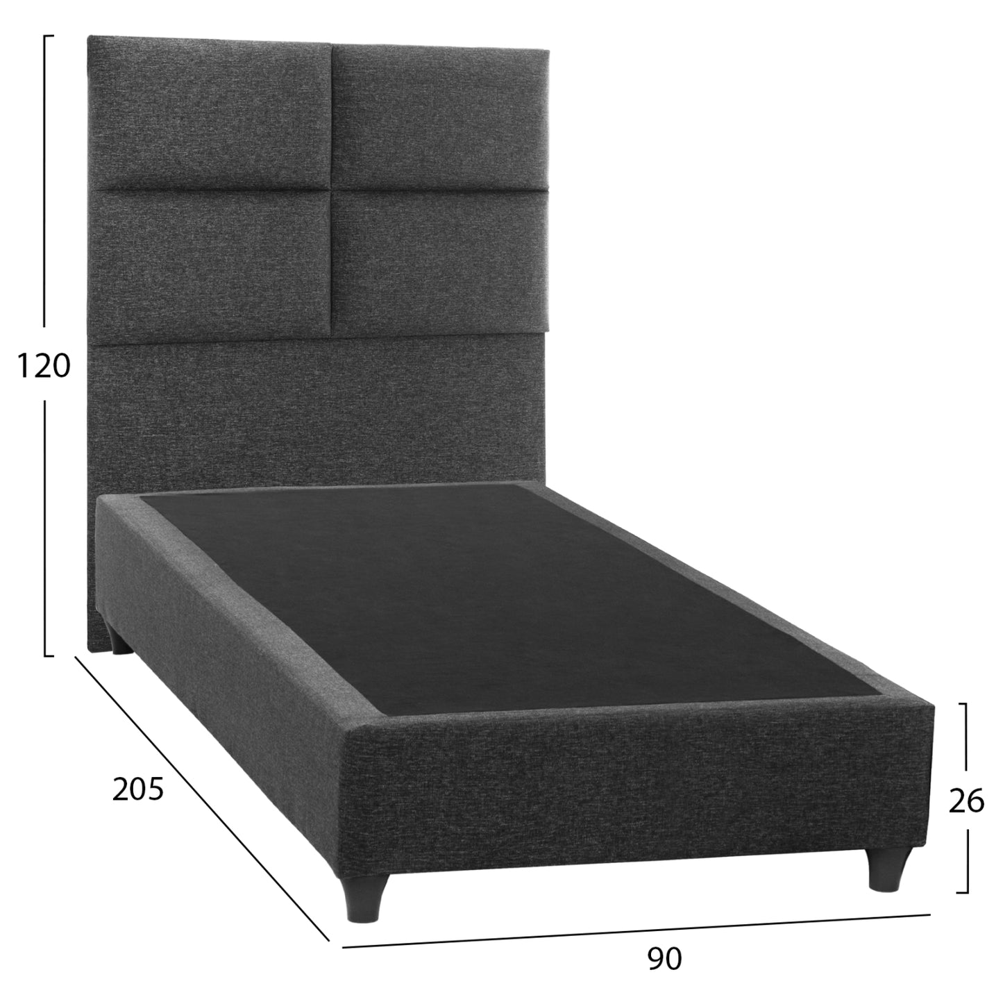 Hm652.01 Bed Milo, Grey Fabric, 90x200