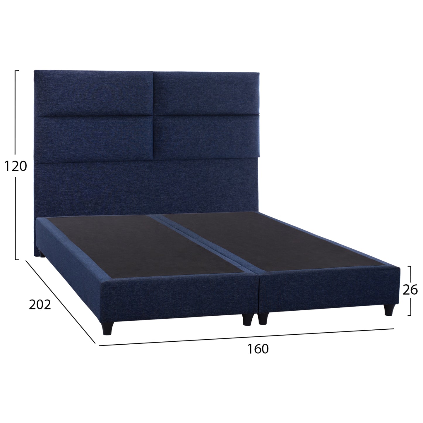 Hm616.08 Bed, Blue Fabric, For Mattress 160x200, Headboard, With 2 Underlays Instead Of Bed Boards