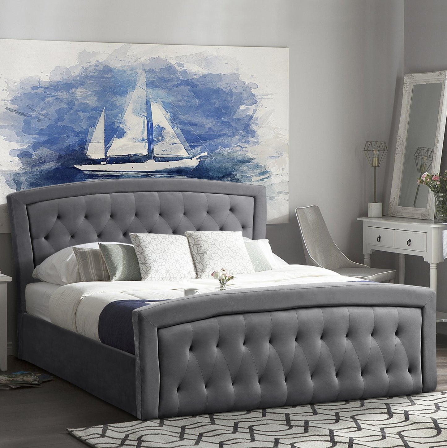 Bed Odelia Velvet Grey And Storage Space 160x200 Cm Hm581.01