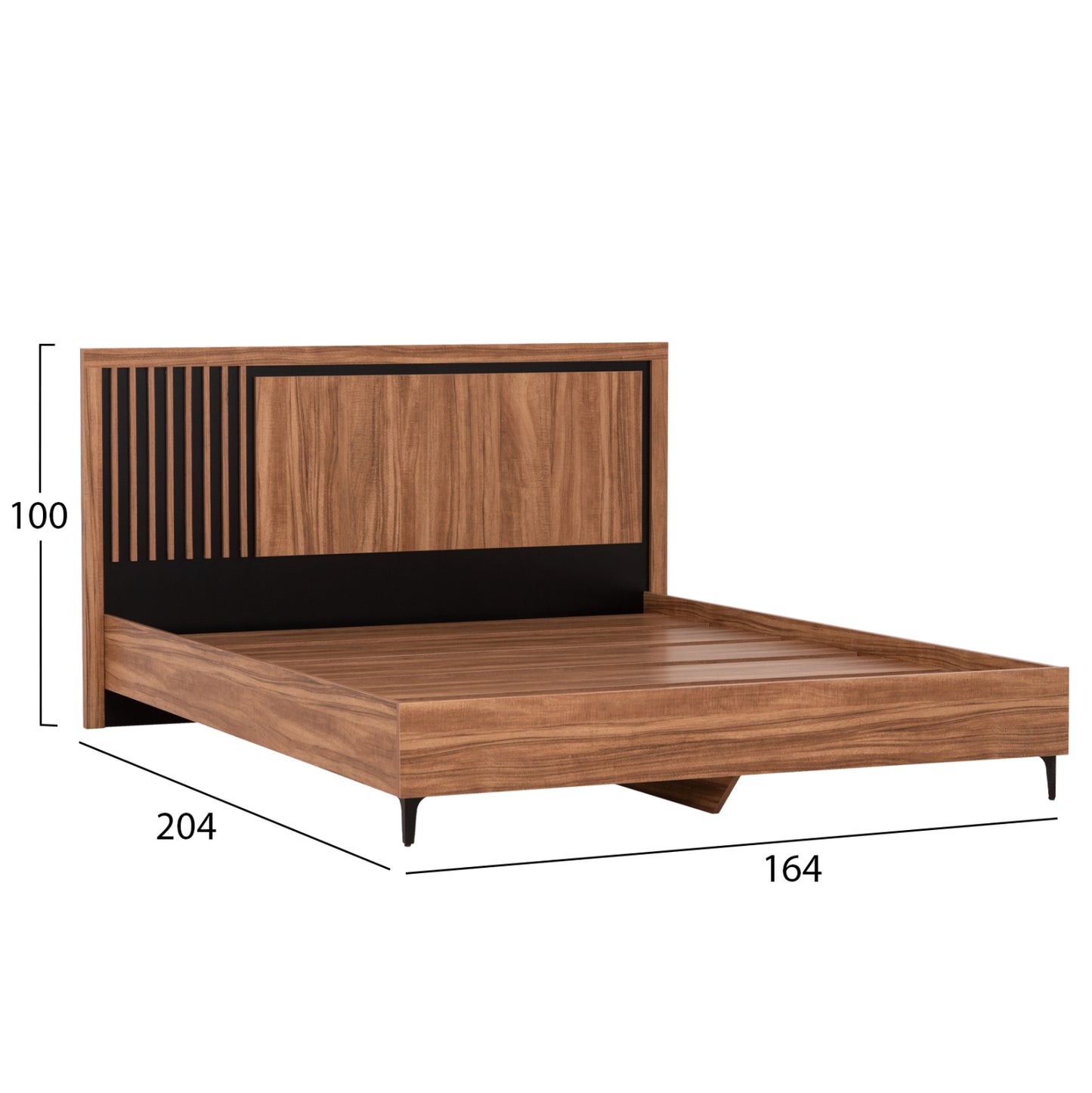 Bed Double Series Harry Hm688.01 Melamine In Natural Wood Color And Black 164x204x100hcm.