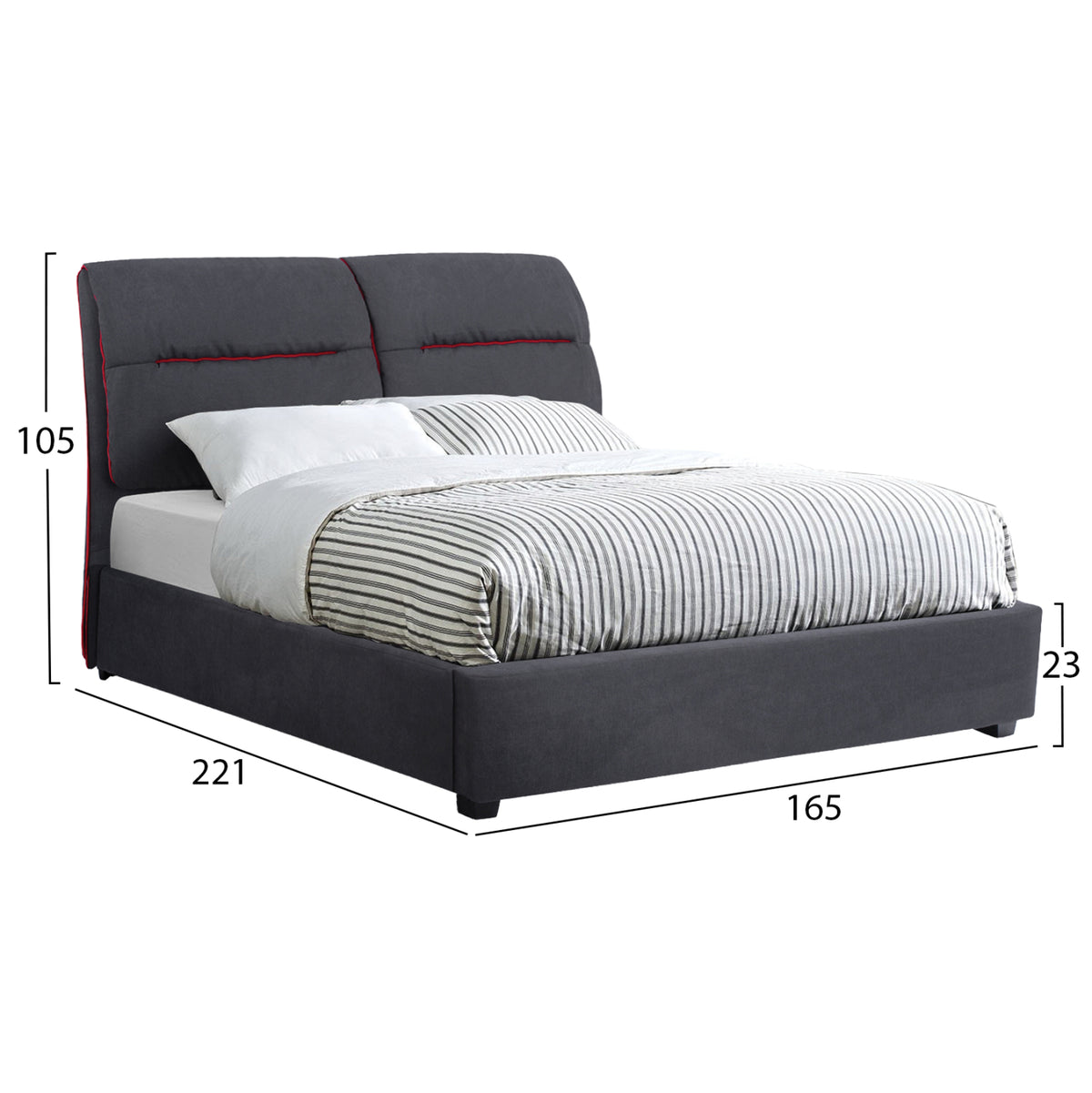 Bed Kendra Hm562, 150x200cm, Grey Fabric And Red Stripes
