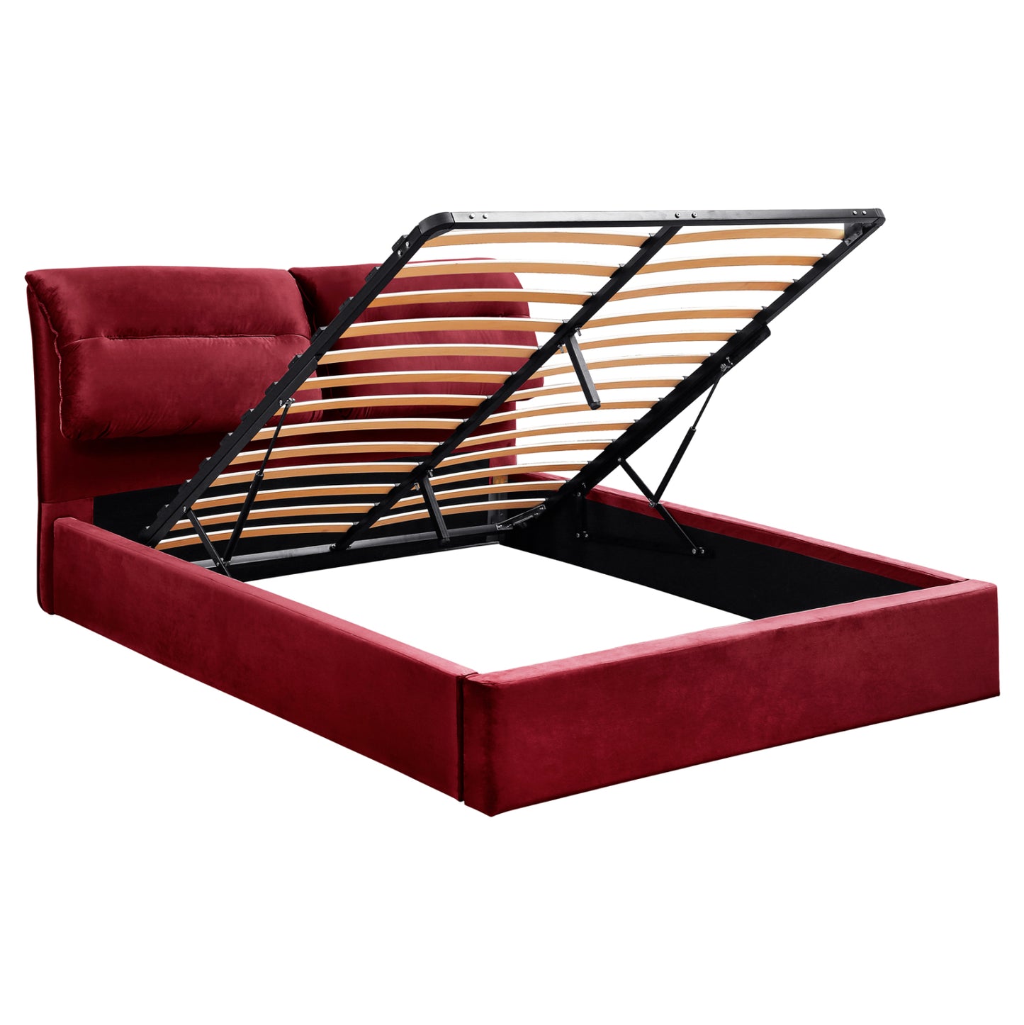 Double Bed & Mattress Kendra Hm10720.06 Burgundy Red Velvet With Storage Space--for 160x200cm