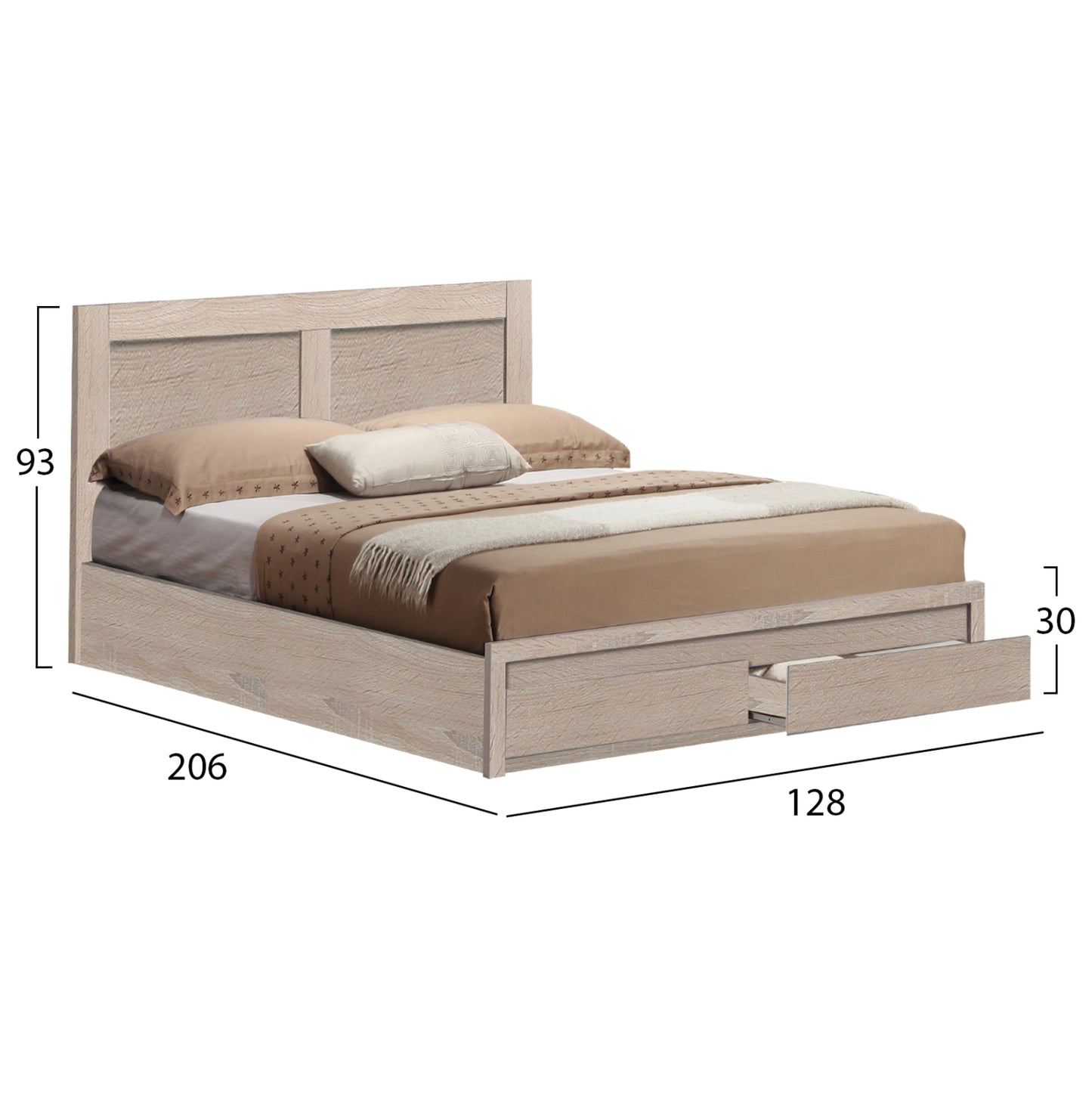Bed Capri Hm665.02 Melamine In Sonoma With 2 Drawers For Mattress 120x200cm.