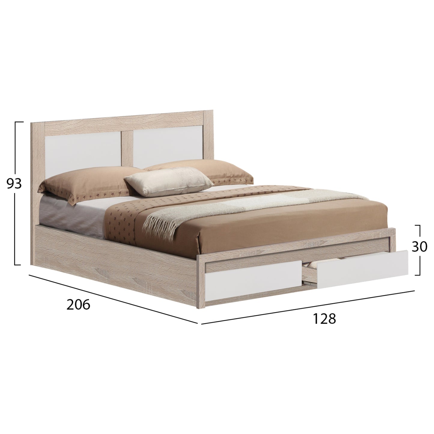 Bed Capri Hm665.06 Melamine In Sonoma-white With 2 Drawers For Mattress 120x200 Cm.