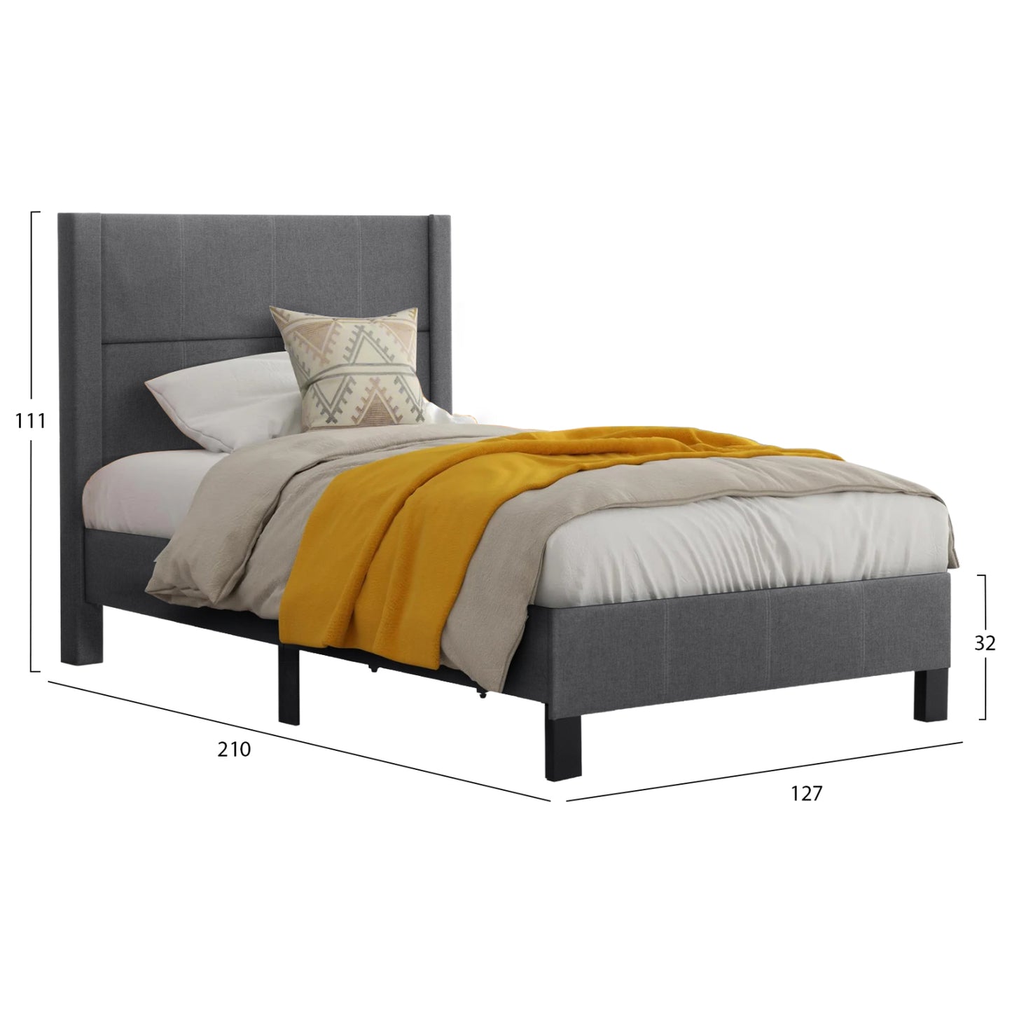 Bed Trillop Hm667.12 Grey Fabric--for Single Size Mattress 120x200cm