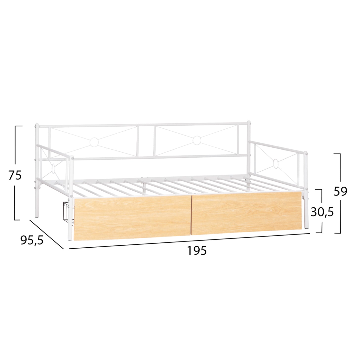 Sofa-bed Bernie Hm21121.02 Metal Frame In White & Sonama Drawers- For Mattress 190x90cm.