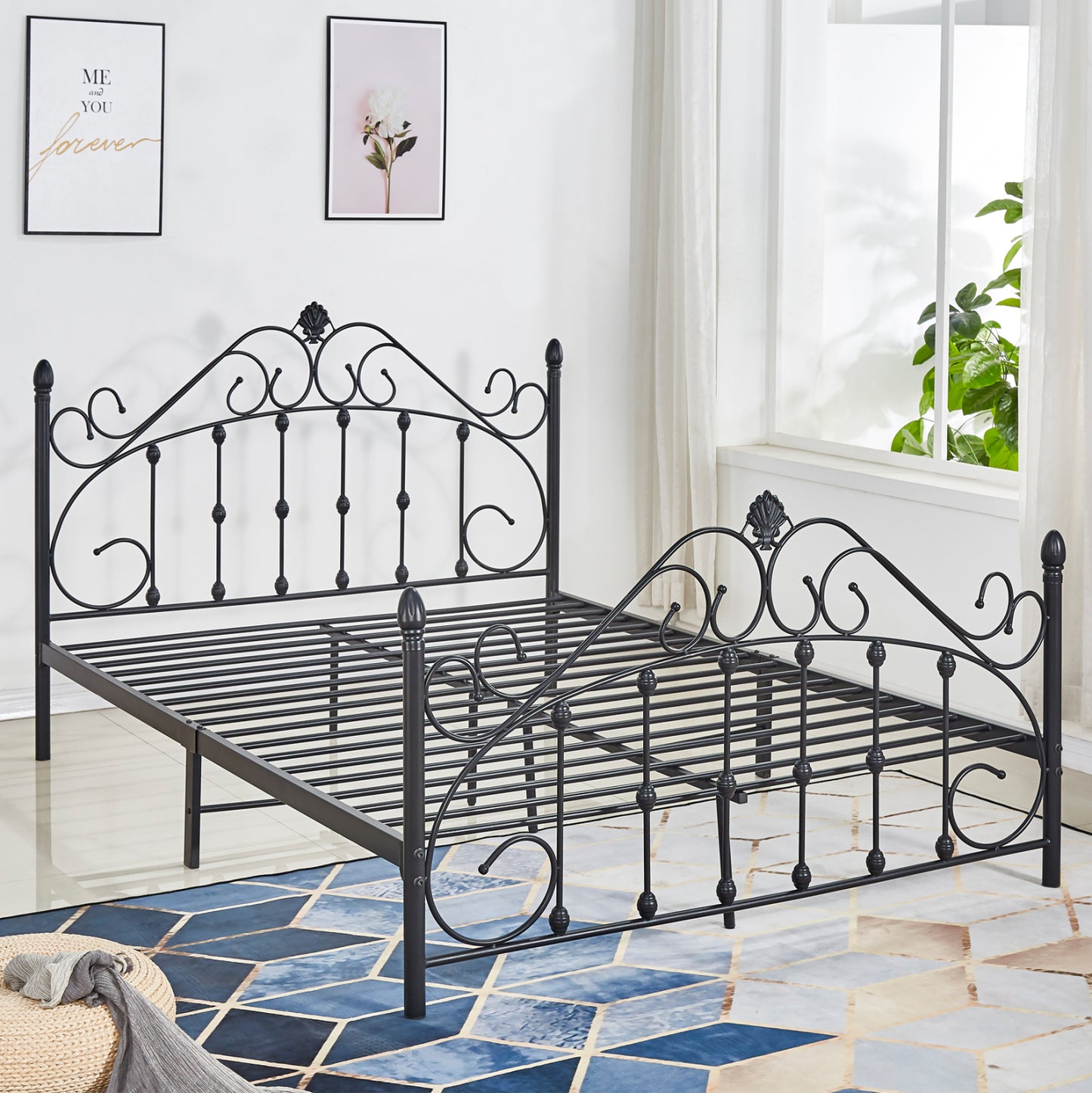 Metallic Bed 150x200 Cm Black Color Hm576.01