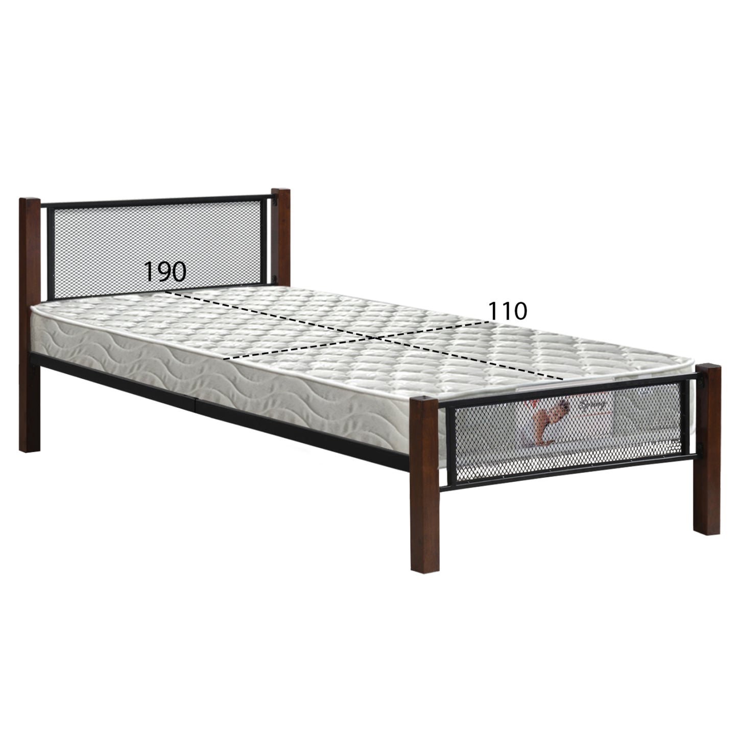 Bed With Mattress Rayven Hm21335 Metal & Wood In Dirty Oak--mattress 90x190cm