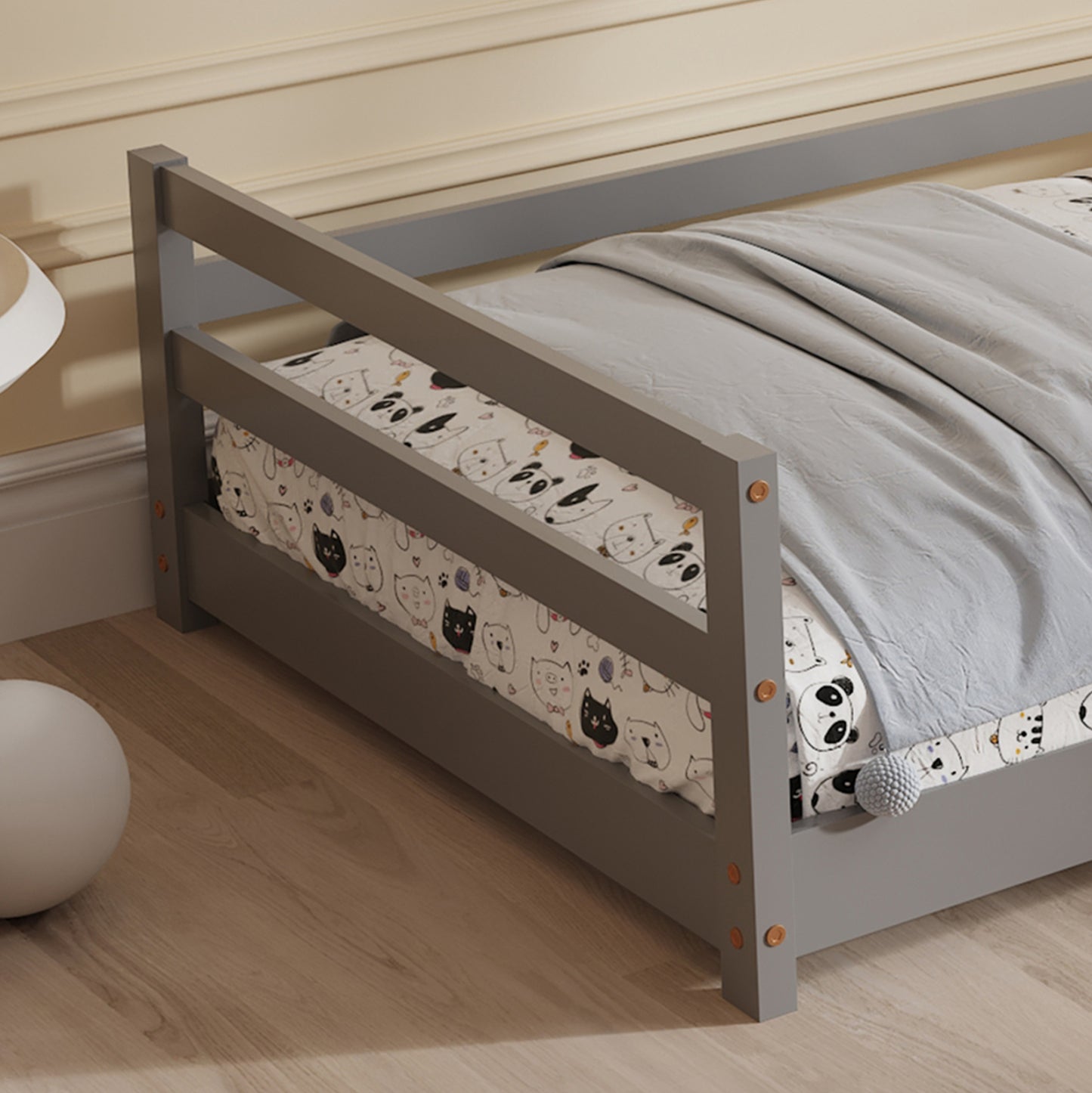 Bed For Kids Houser Hm676.05 T.montessori Solid Pine Wood In Grey- 190x90cm.