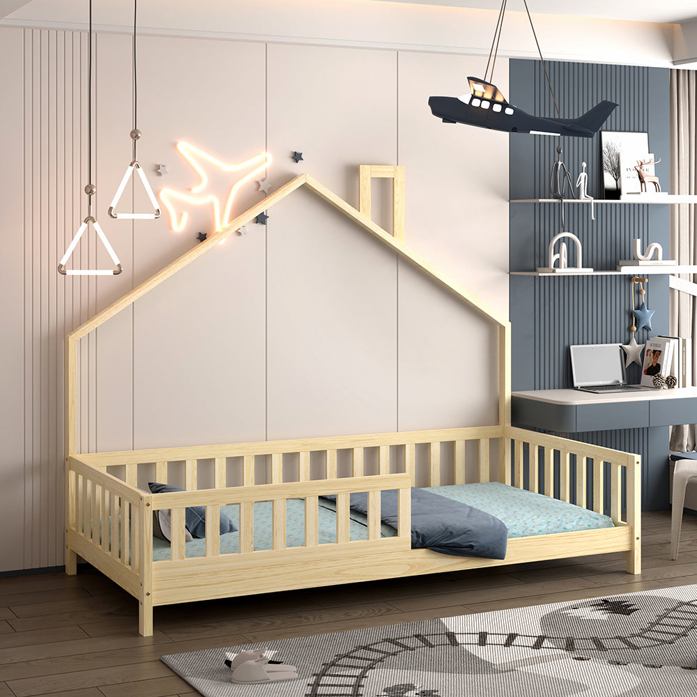 Bed For Kids Houser Hm740.01 T.montessori Solid Pine Wood In Natural Wood--for 190x90cm.