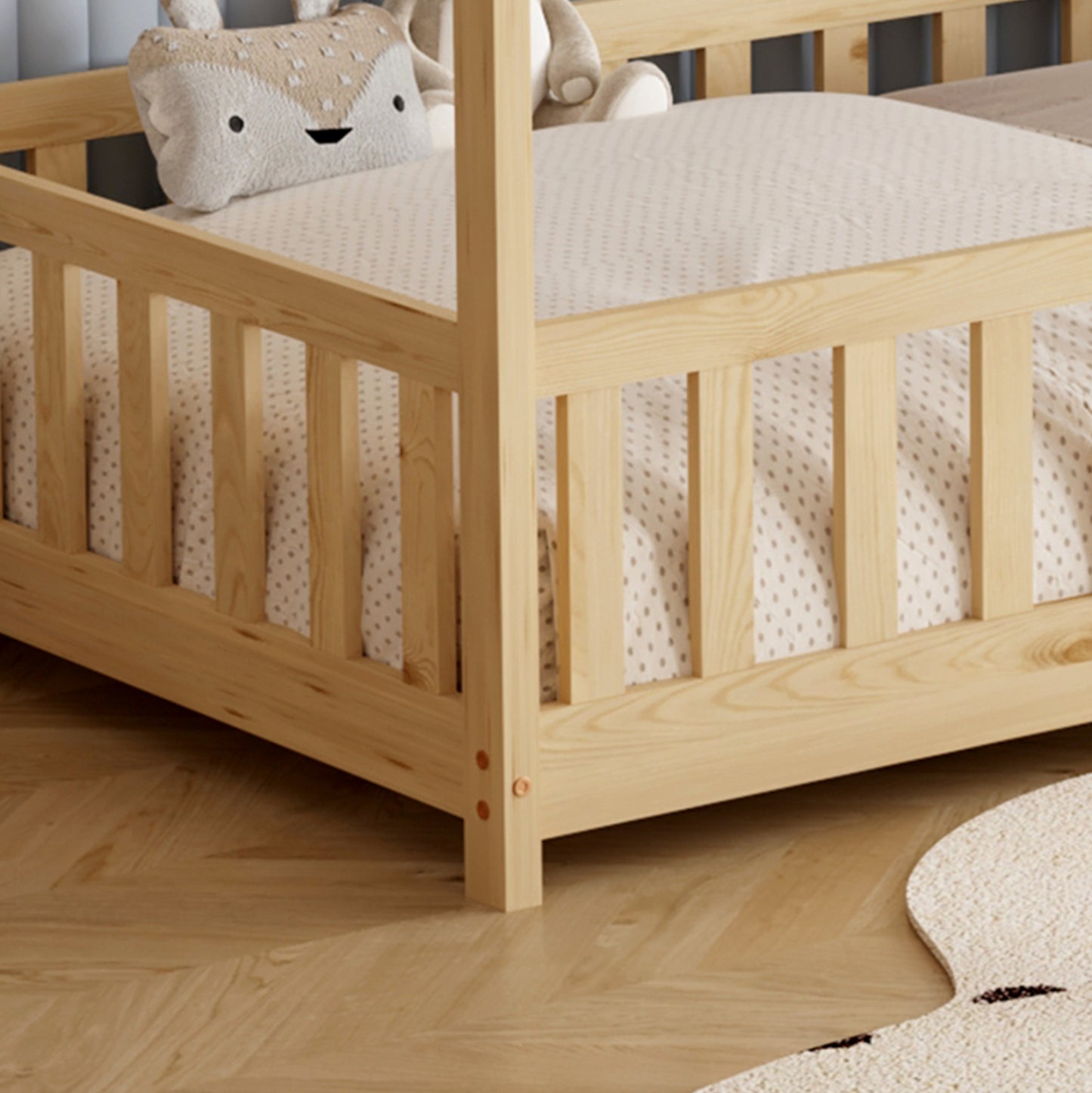 Bed With Mattress Phyllis Hm21304 Pine Wood In Natural Wood Color--mattress 90x190cm