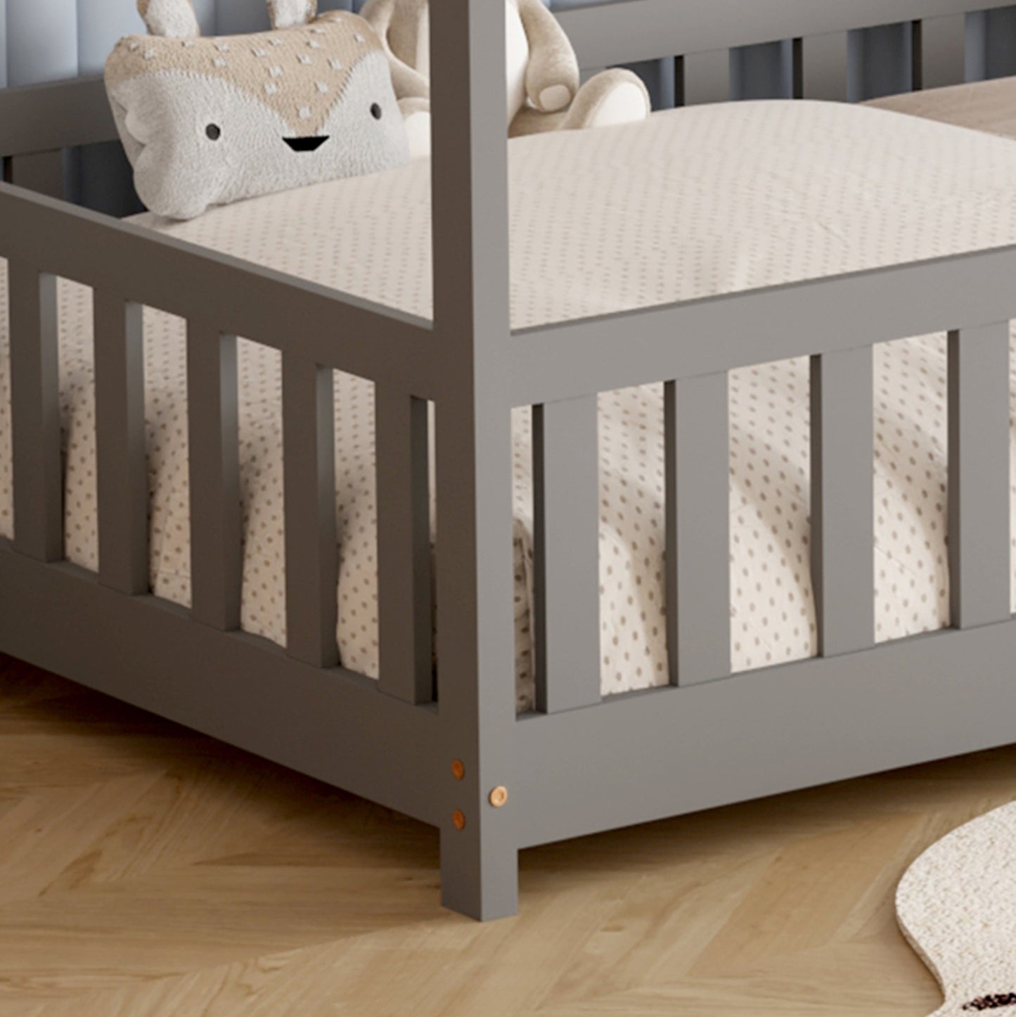 Bed With Mattress Phyllis Hm21304.02 Pine Wood In Grey Color--mattress 90x190cm
