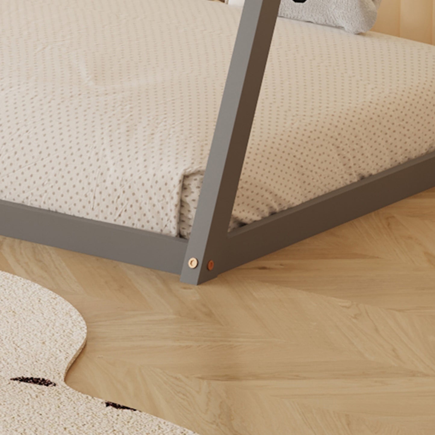 Bed With Mattress Munk Hm21306.02 Pine Wood In Grey Color--mattress 90x190cm