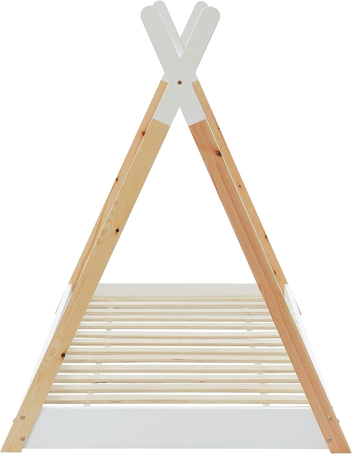 Bed With Mattress Munk Hm21308 Pine Wood In Natural & White--mattress 90x190cm