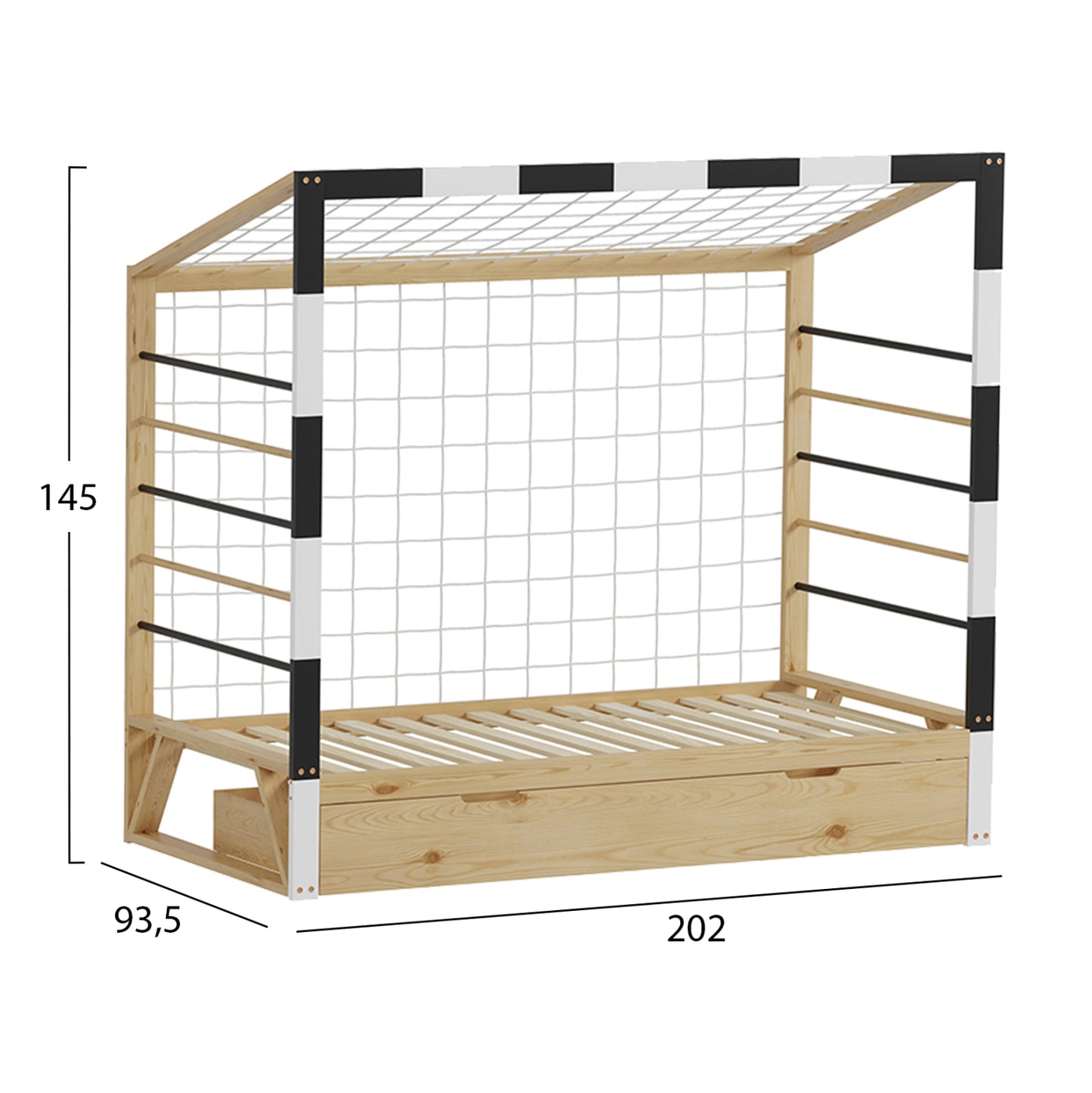 Bed For Kids T.montessori With Storage Space Goalie Hm700 Pine Wood In Natural-white-black For Mattress 190x90cm.