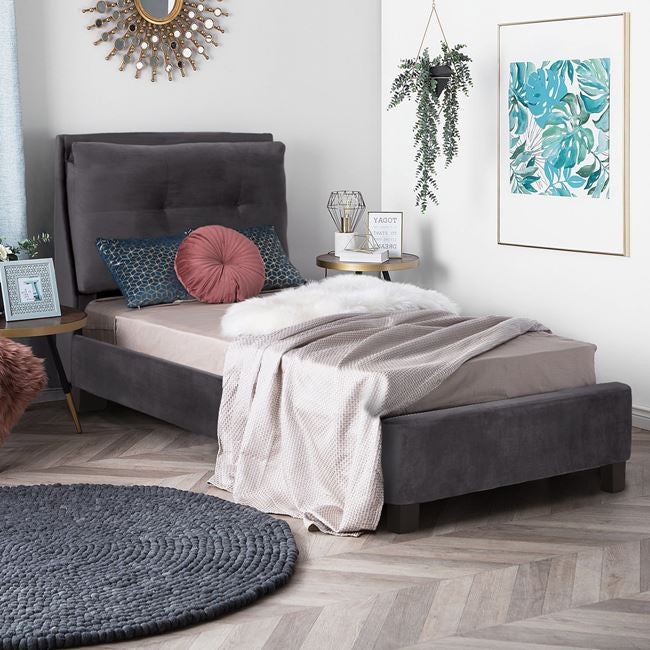 Bed Riley Hm561.01, 90x200cm, With Fabric Velvet Grey