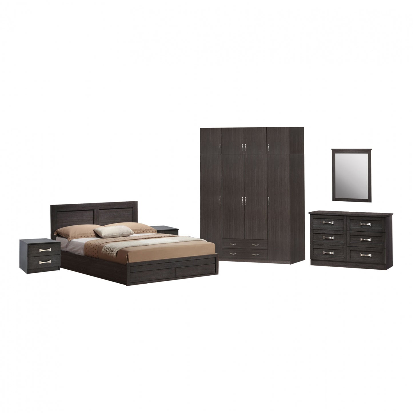 Set Bedroom 7 Pieces Bed For Mattress 150x200-nightstand Table-wardrobe-toilet Zebrano Hm11099.01