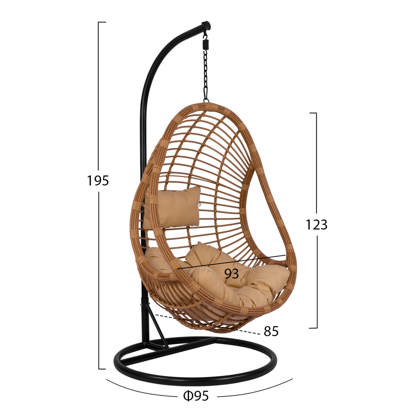 Hanging Armchair Nest Hm5541.01 With Wicker & Pillows Beige Diameter95x195cm