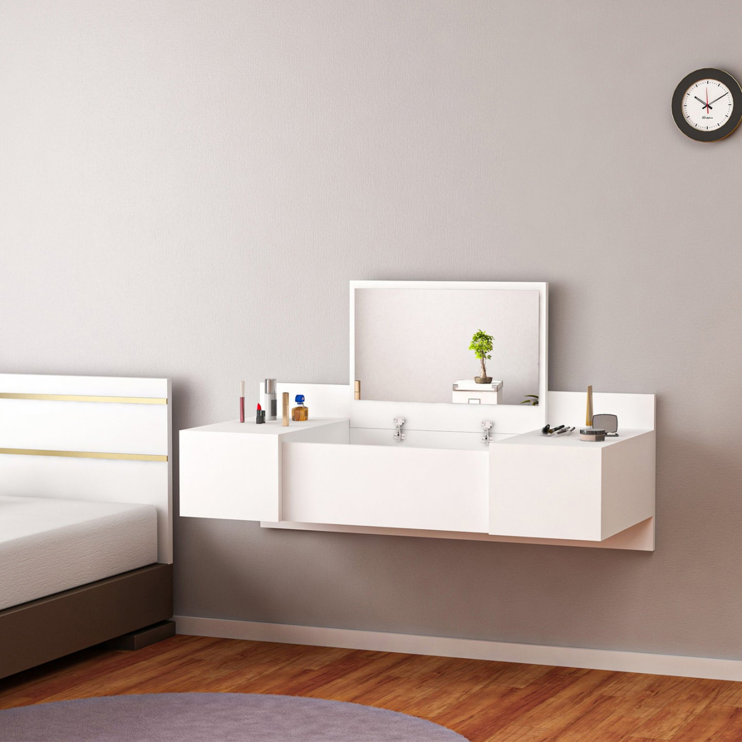 Wall Mounted Dressing Table Linde Hm8960.11 Melamine In White 100x39x33hcm.