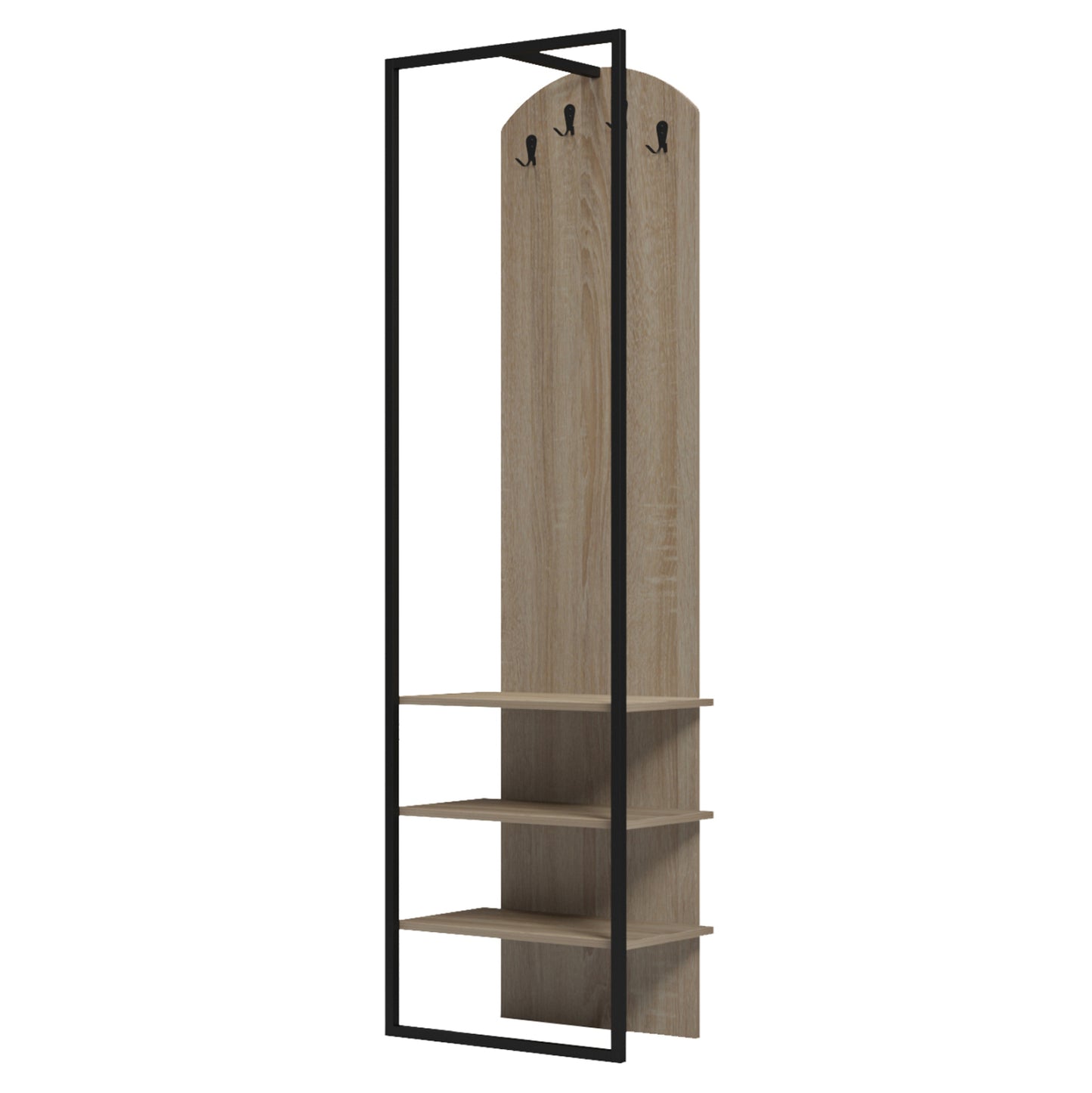 Coat Hanger With Shelves Nino Hm18382.01 Metal In Black--melamine In Sonama 53x31.5x180hcm.