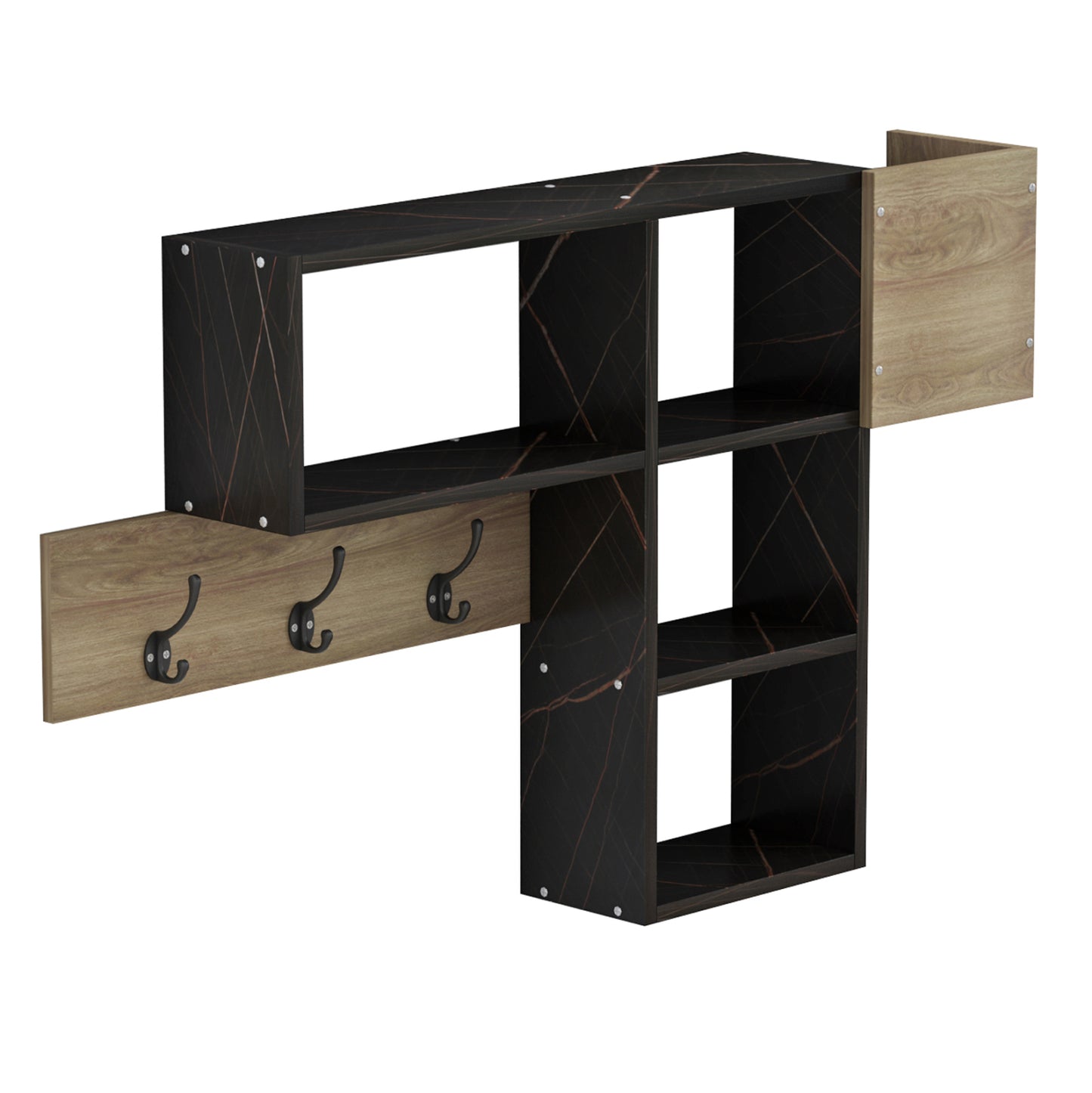 Entryway Hanger With Shelves Harlan Hm8973.13 Melamine In Natural-black Marble 99,5x15x61hcm.
