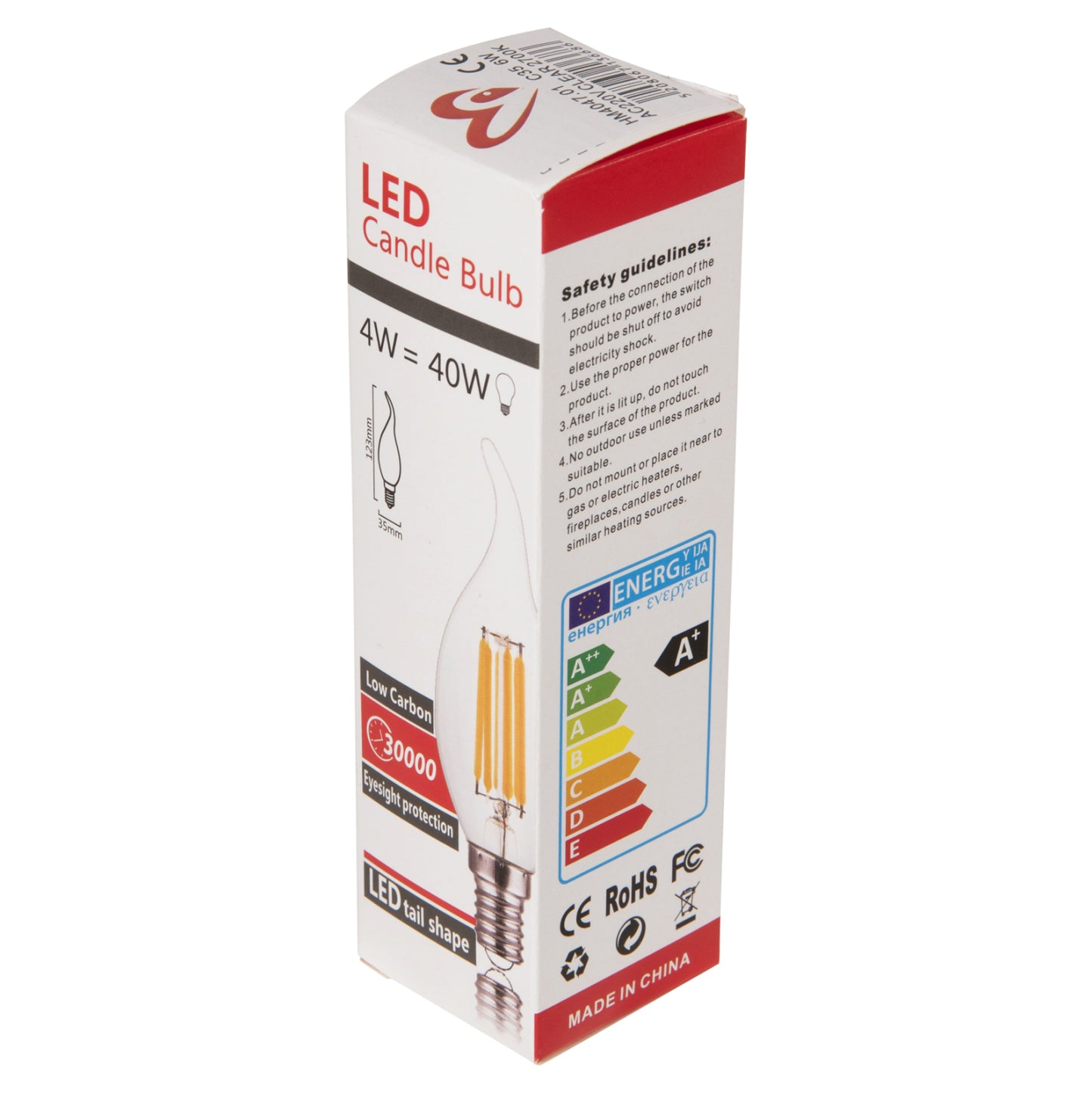 Light Bulb Hm4047.01 Flame Style Led Filament 6w E14 3000k Clear Dimmable