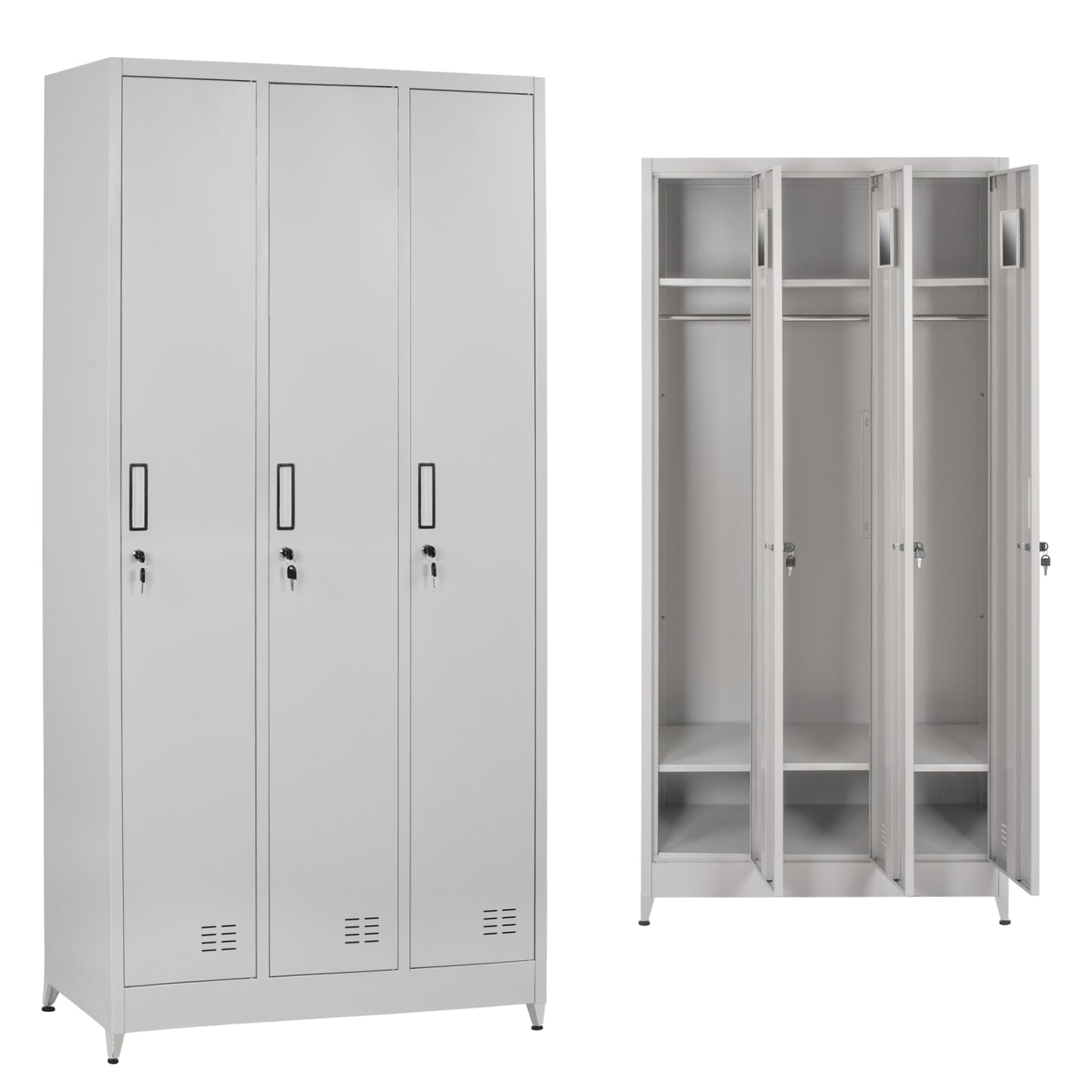 Metal Triple Locker With Keylocks & Legs Altona Hm21103 Grey 90x45x185hcm.