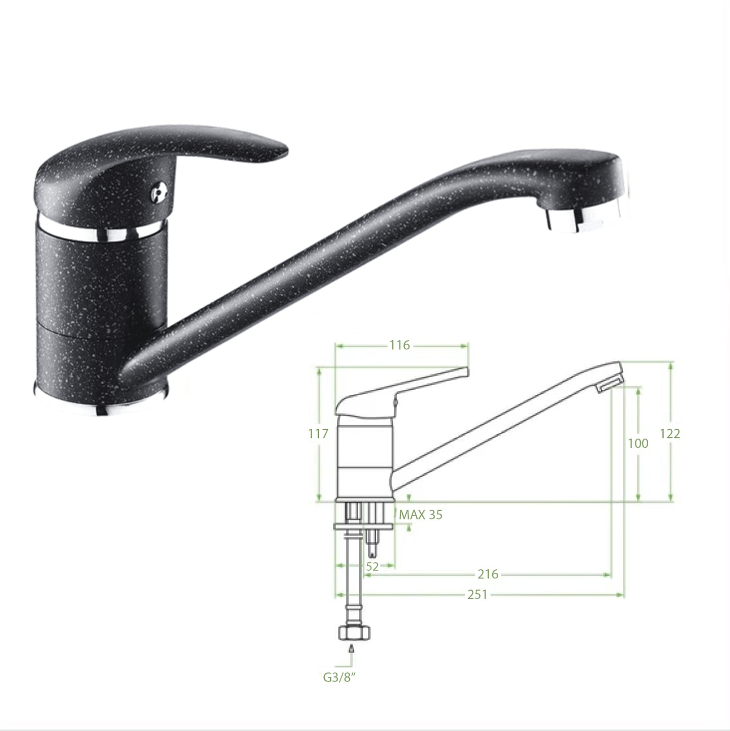 Faucet For Kitchen Countertop Hm4869.03 Long Faucet Spout--black Granite--25.1x12.2hcm