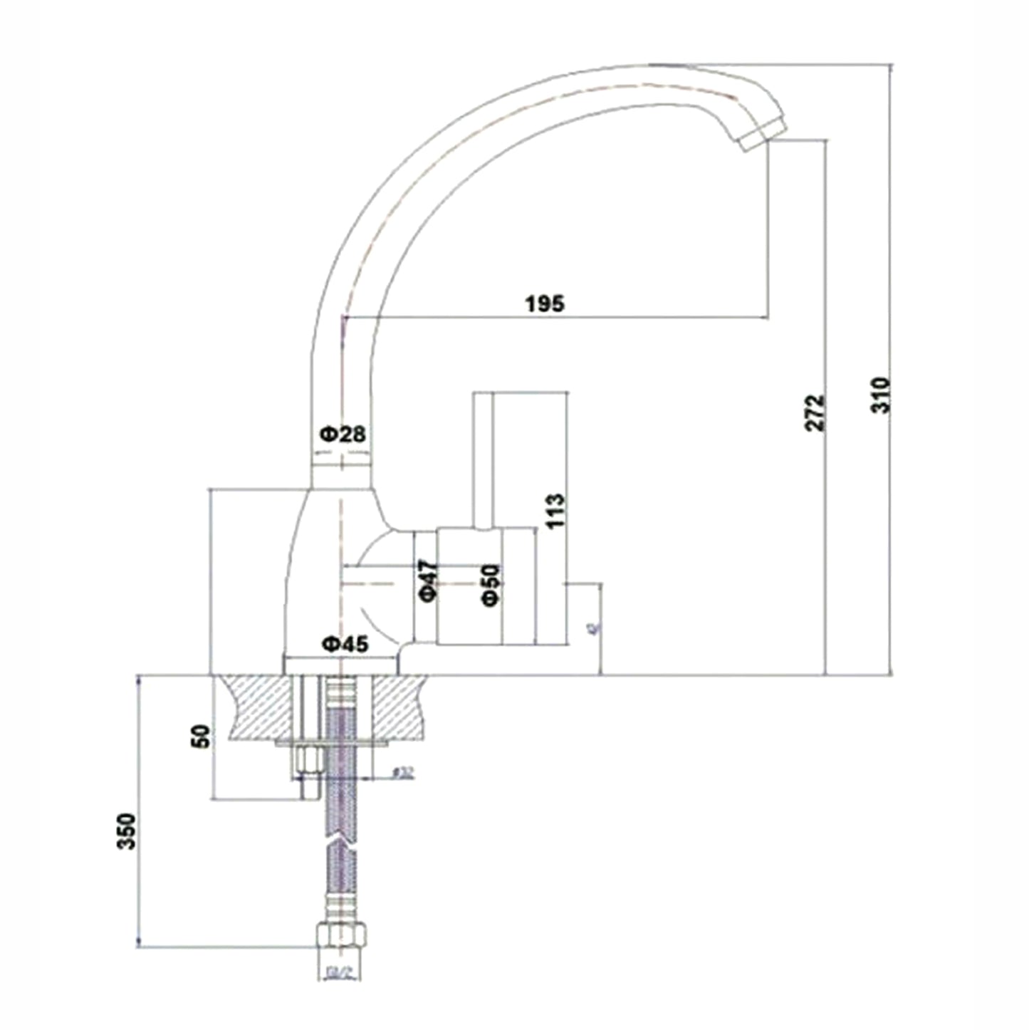 Tall Faucet For Kitchen Countertop Pyramis Maidtec Melodia 090904301-- ΗΜ4871