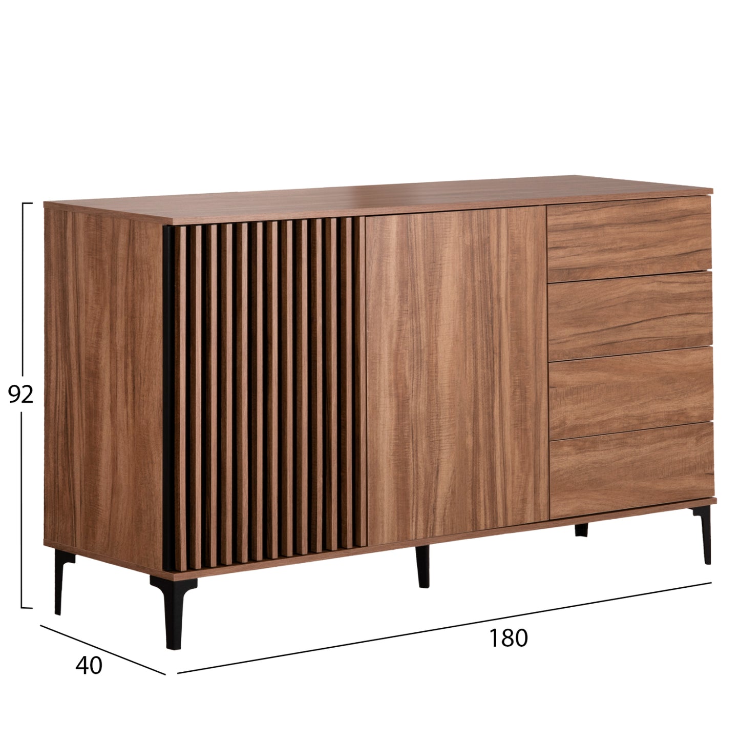 Sideboard Series Harry Hm18006.01 Melamine In Natural Wood Color And Black 180x40x92hcm.