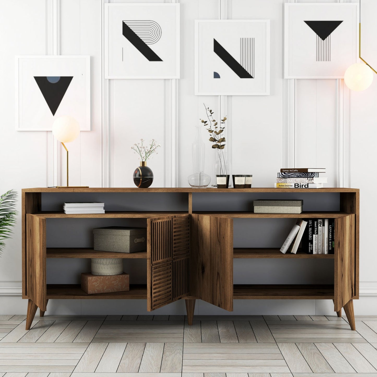 Buffet Melamine Hm9431.04 In Walnut Color 180x35x78.6hcm.