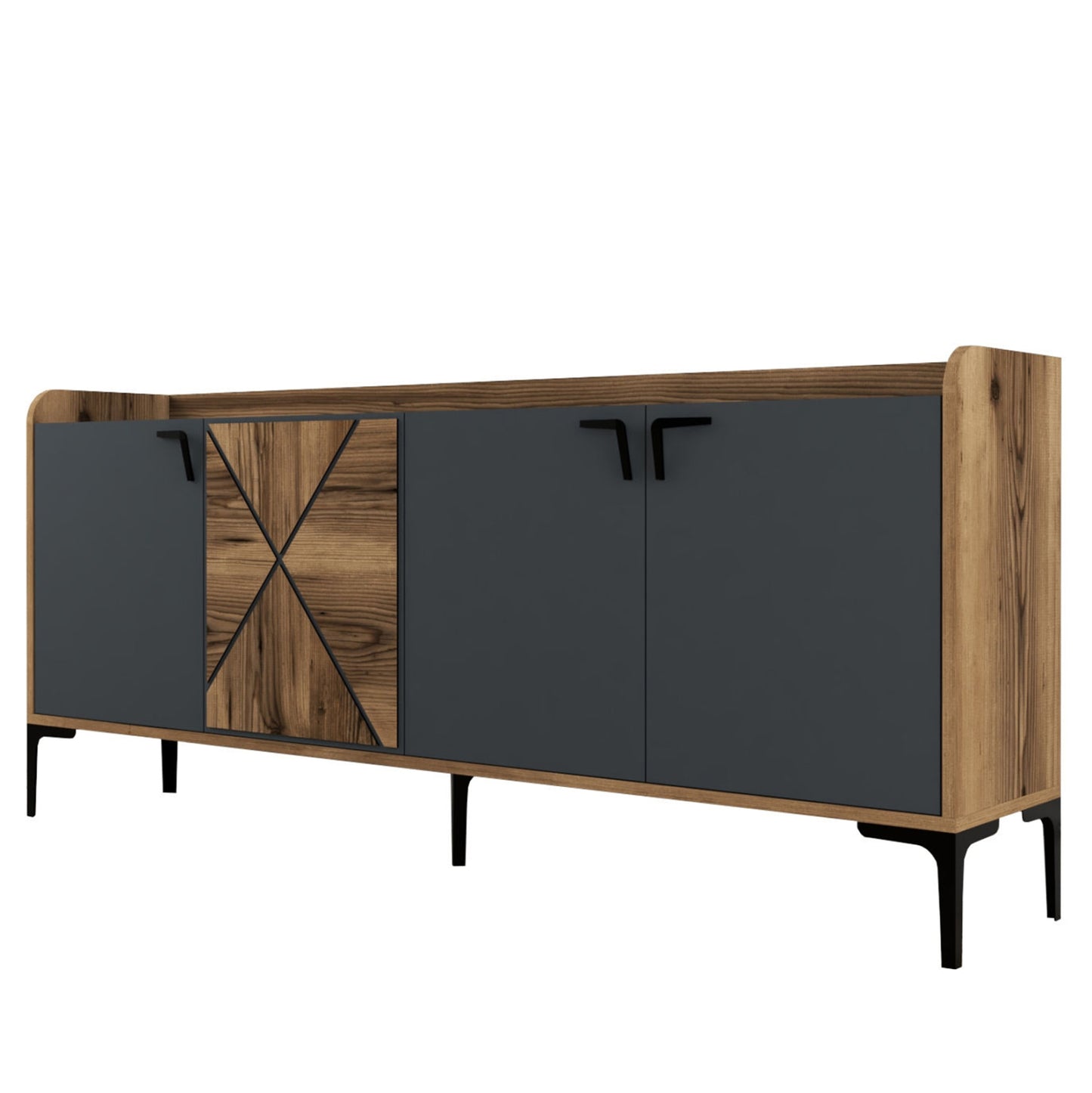 Buffet Melamine Walnut And Charcoal Grey 180x35x78hcm.hm9433.01