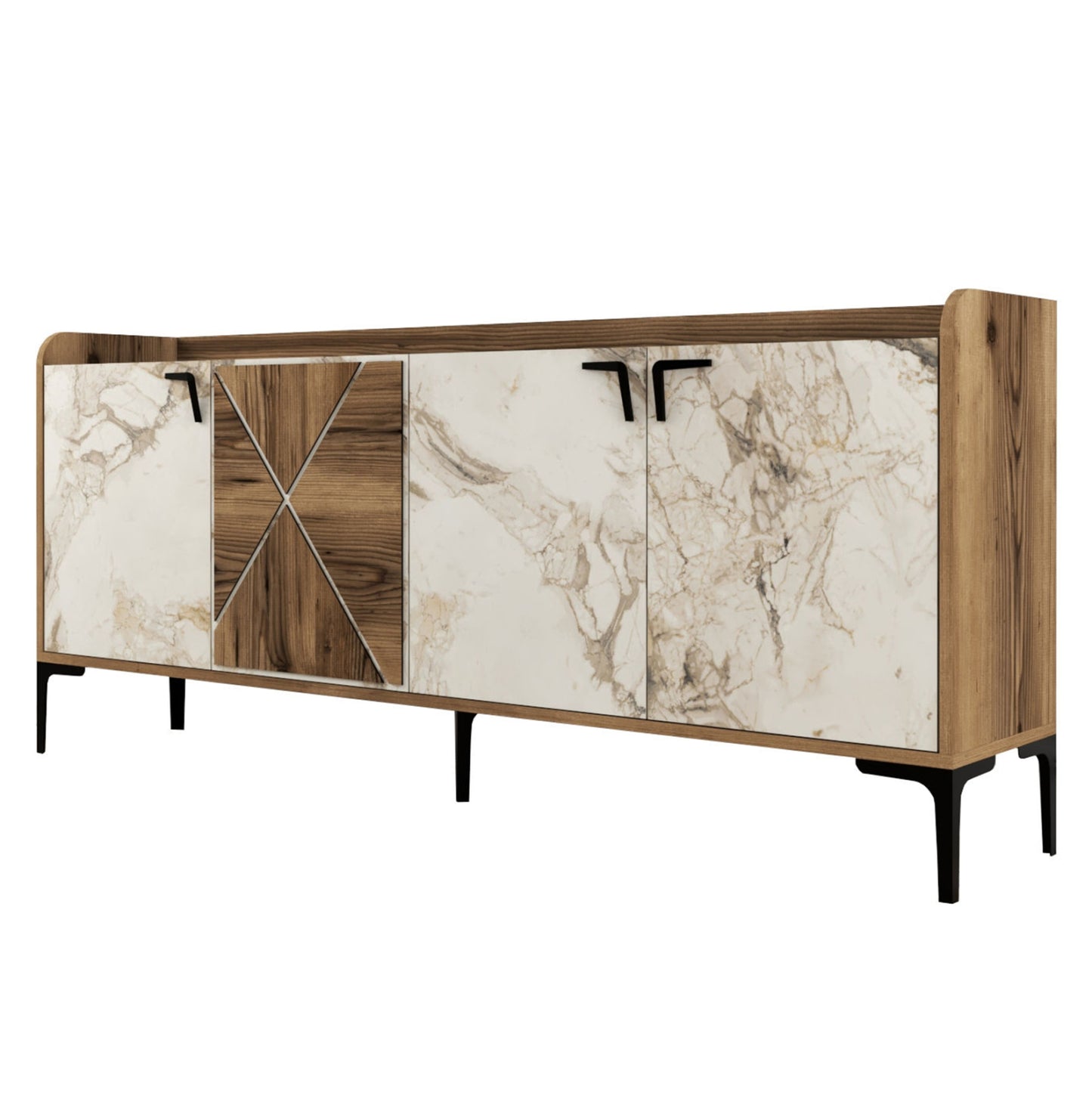 Buffet Melamine Walnut And White Marble Look 180x35x78Ηcm.ΗΜ9433.02