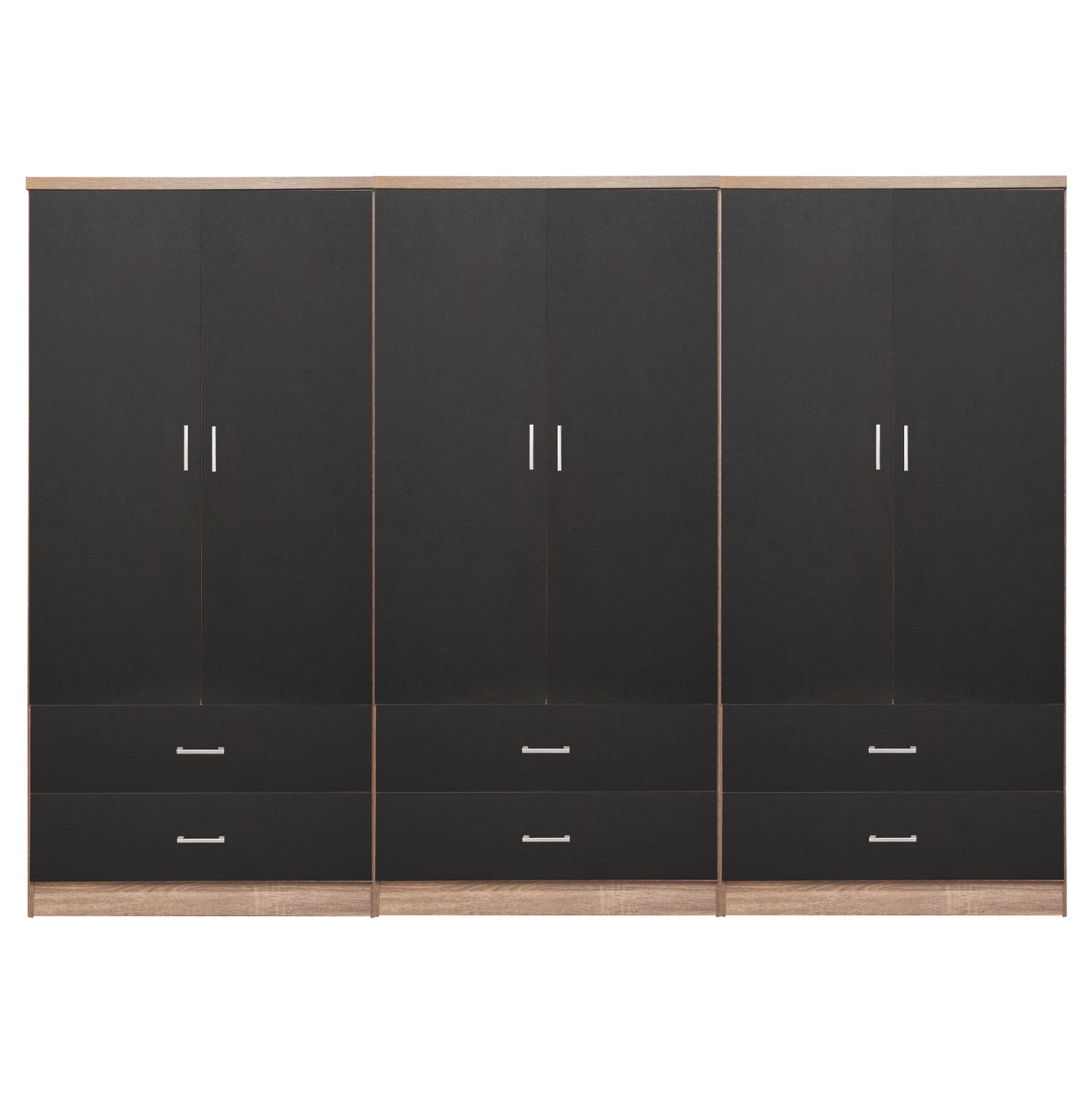 Wardrobe Reina 6-leaf With 6 Drawers Hm21060.03 Melamine In Grey-sonama Color 240x42x181hcm.