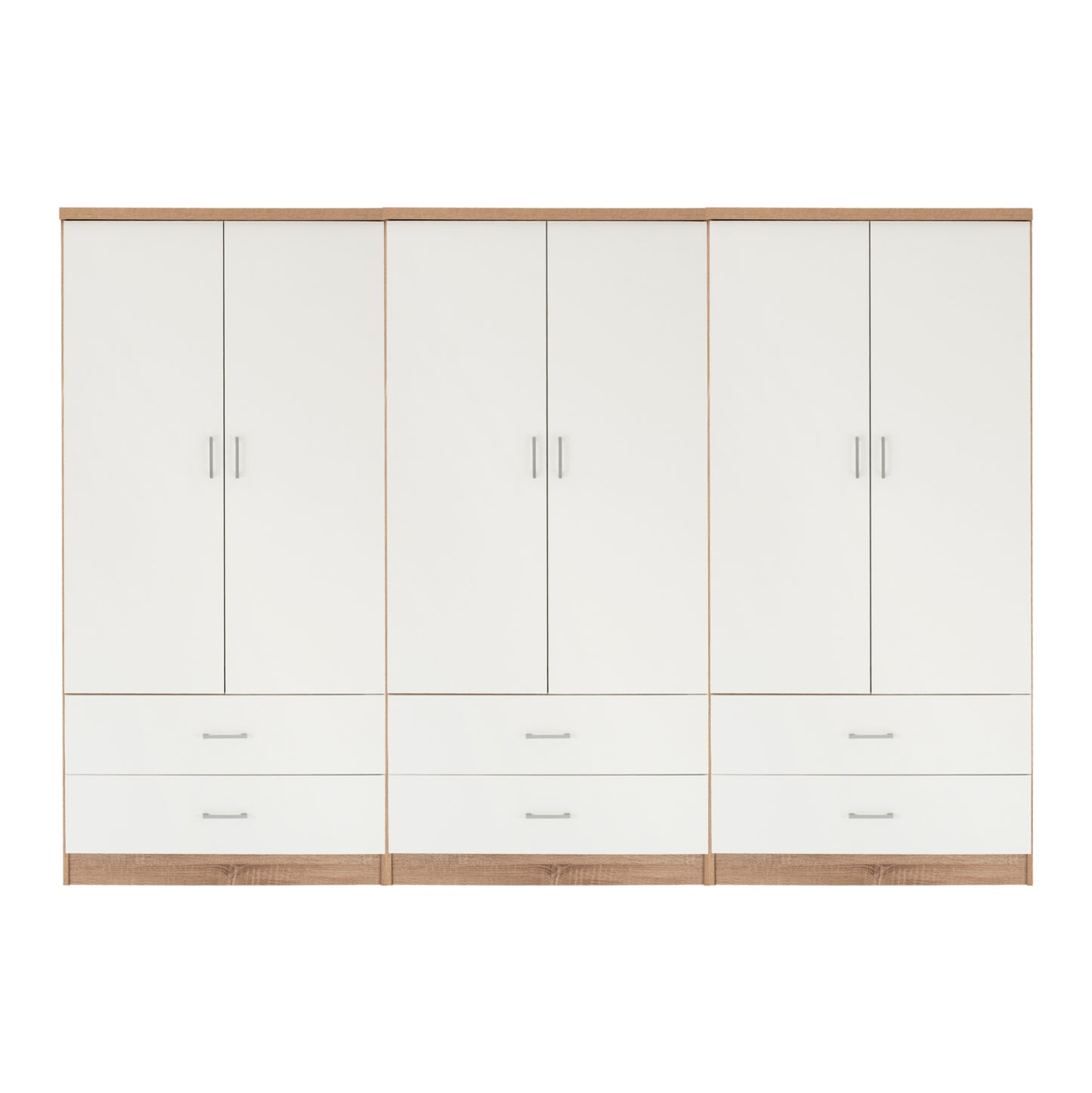 Wardrobe Reina 6-leaf With 6 Drawers Hm21060.06 Melamine In White-sonama Color 240x42x181hcm.