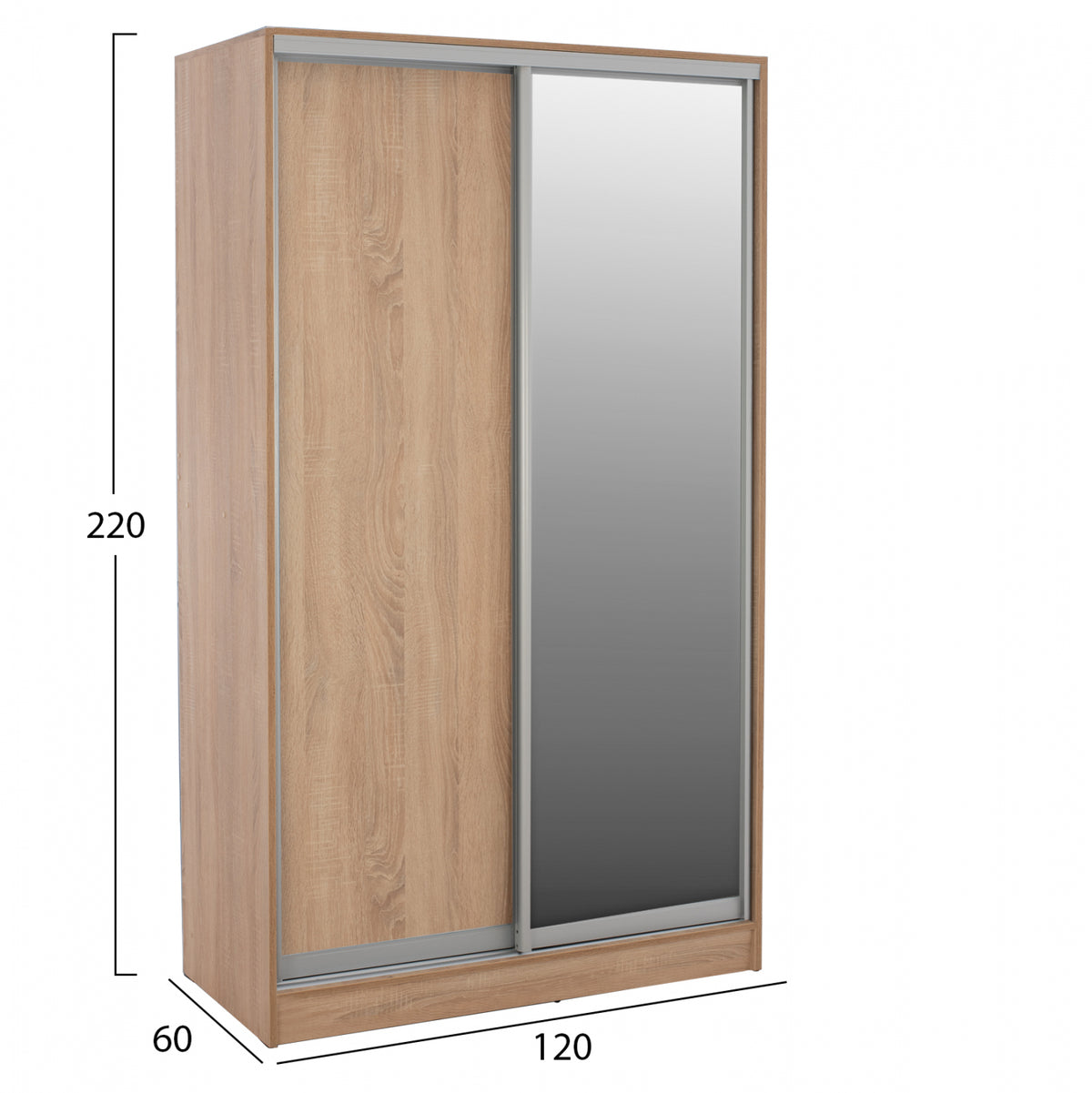 Wardrobe 2-leaf With Sliding Doors & Mirror Adler Hm2460.03 Melamine In White 120x60x220h