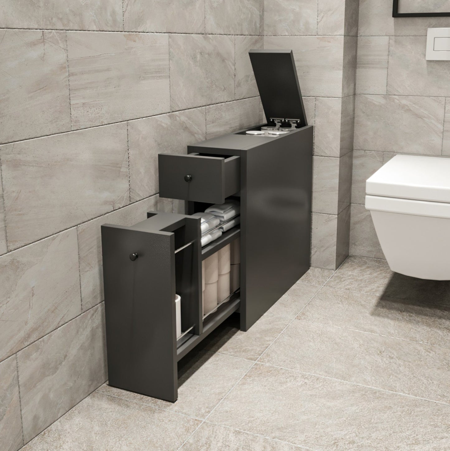 Bathroom Cabinet Charcoal Grey Melamine 19x60x55hcm.hm9424.01