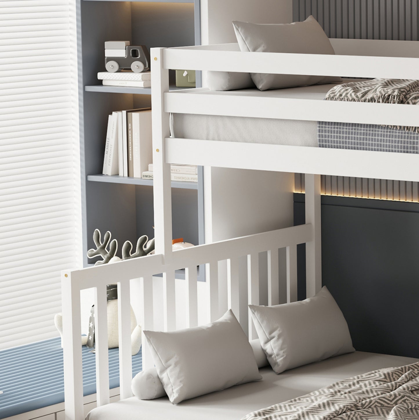 Kid's Bunkbed T.montessori Beamer Hm711.03 Pine Wood In White-mattresses 90-140x190cm.