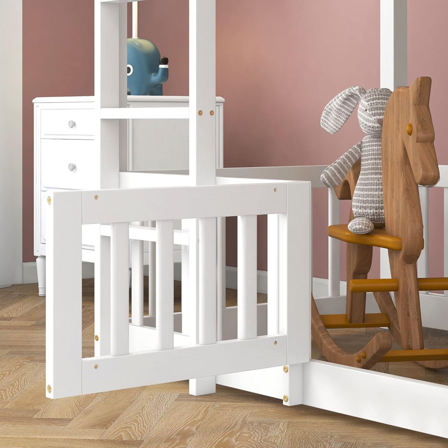 Children's Bunkbed T.montessori Playkid With Playpark Hm703.03 Pine Wood In White For 190x90cm..