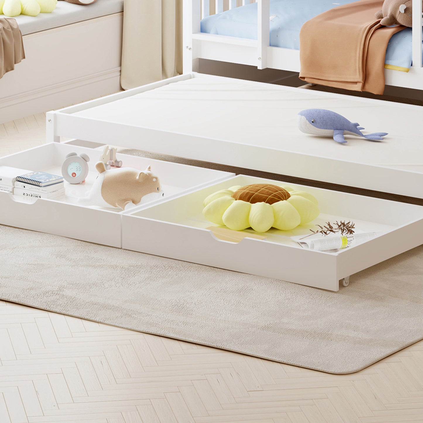 Kids' Bunk Bed With Mattresses & Drawers Triplon Hm21318 Pine Wood In White 207x97x168hcm.