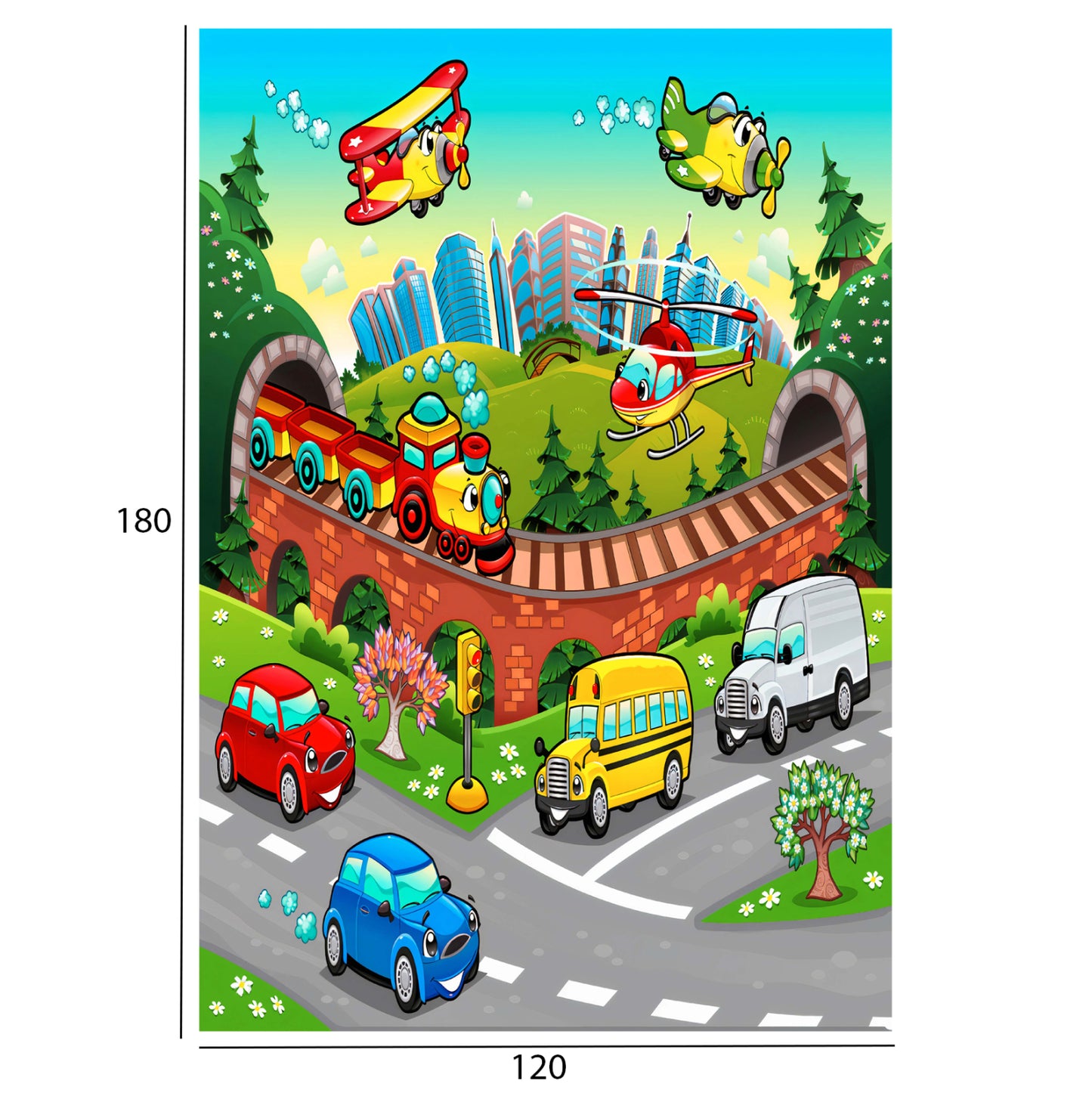 Hm7679.13 120Χ180cm, Kids Rug With Various Means Of Transport, Fringes